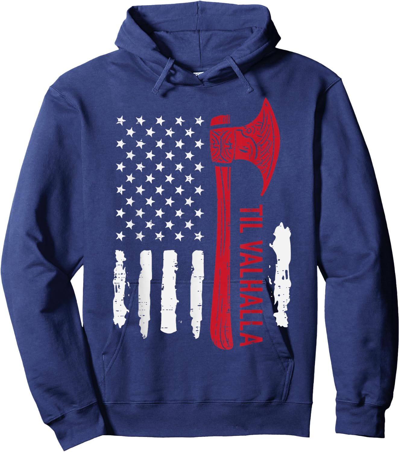 Viking Axe US Flag Til Valhalla Patriot Men Women Kids Boys Hoodie - Hoodie | Navy