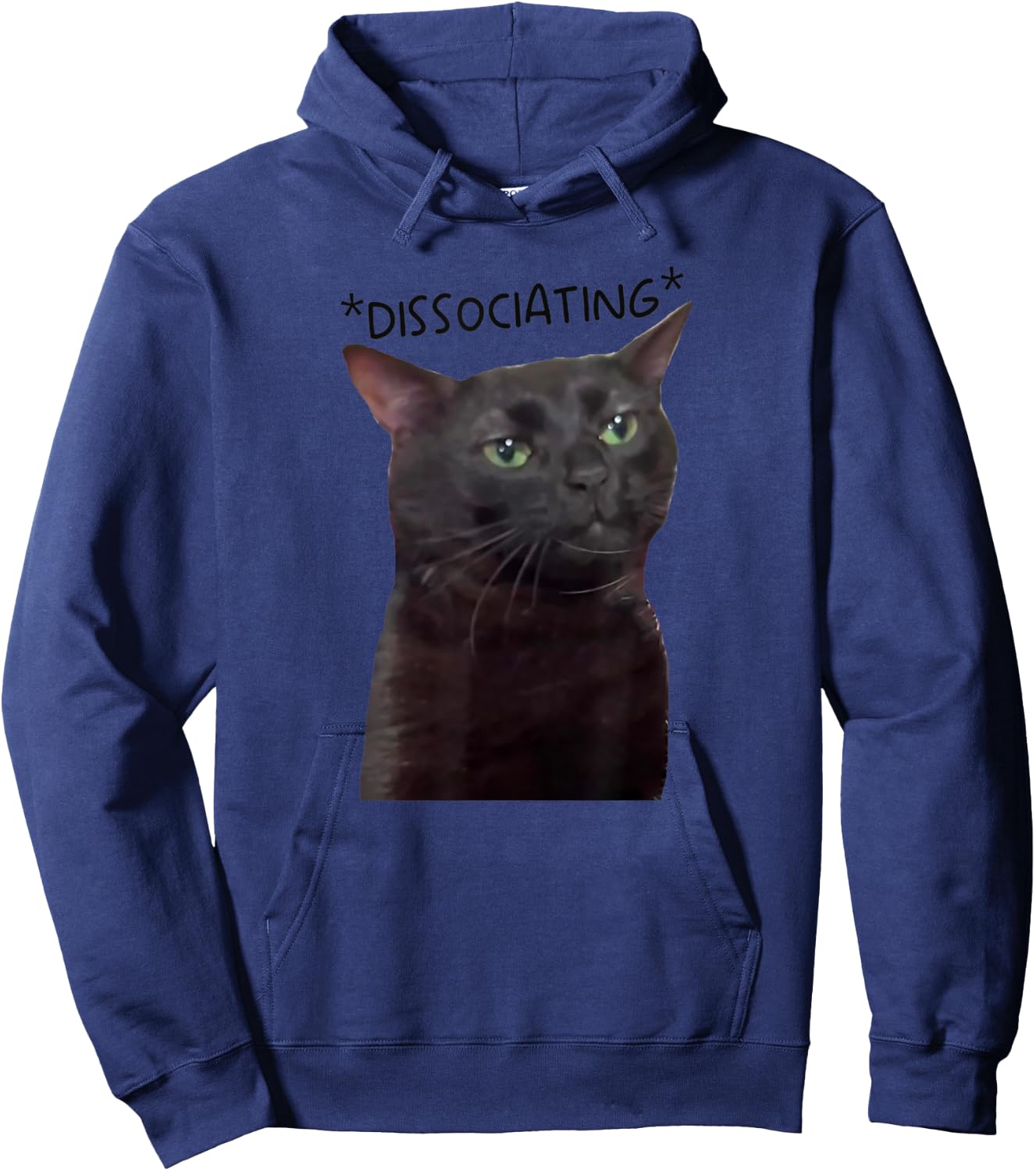 Dissociating, Zoning Out Black Cat Meme Men Women Hoodie - Hoodie | Navy
