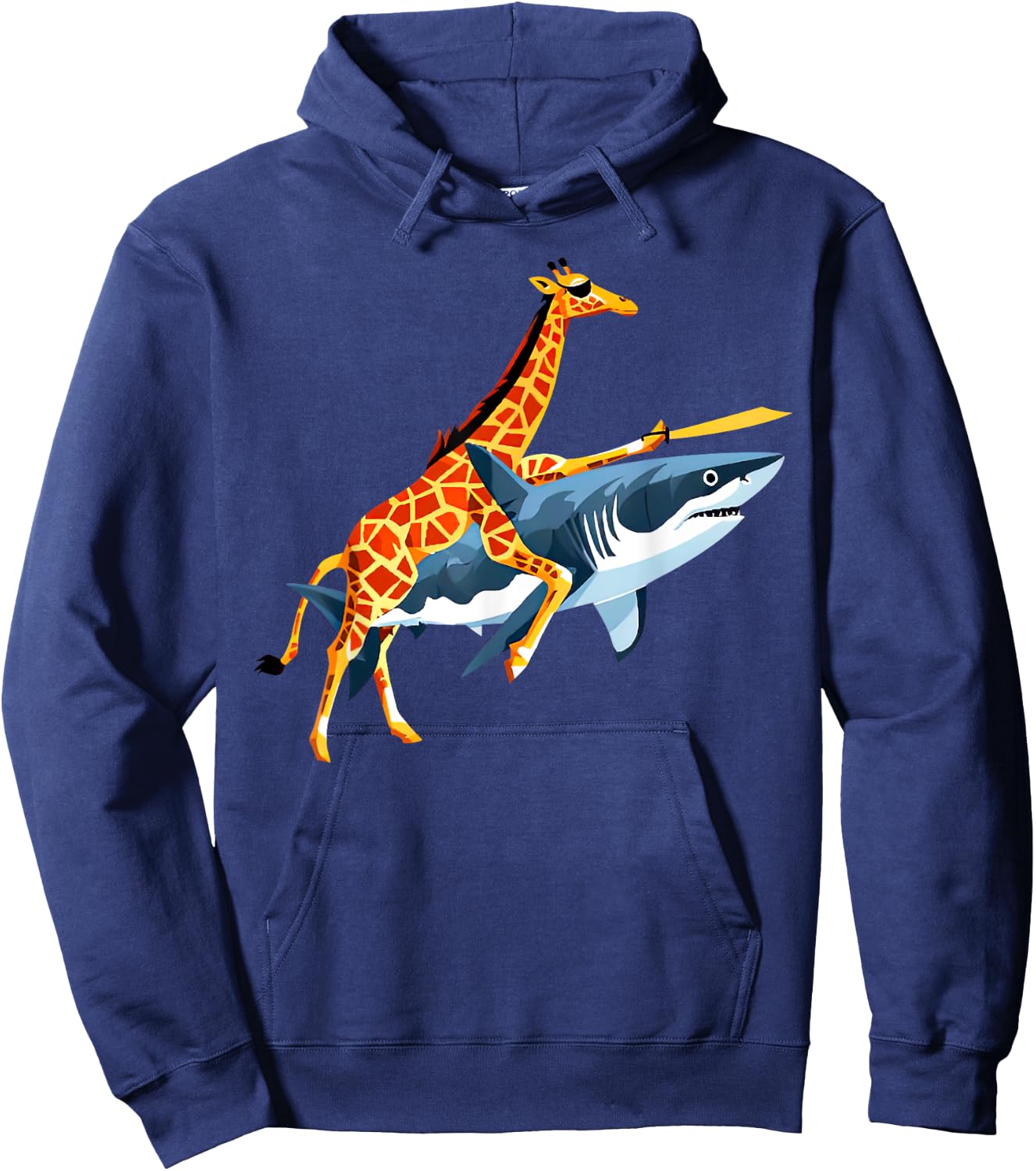 Retro Giraffe Riding Shark Funny Animal Lover Graphic Hoodie - Hoodie | Navy