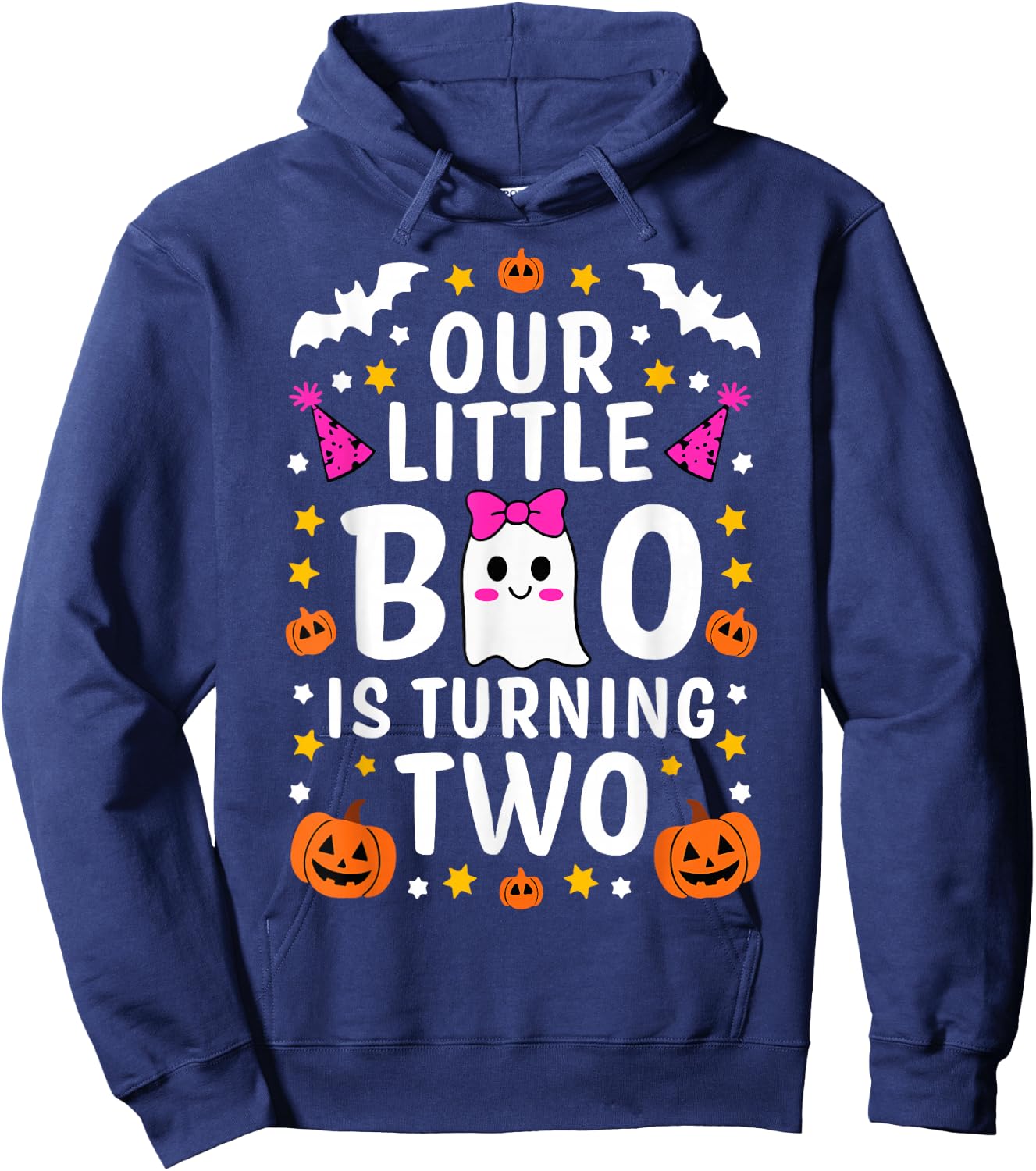 Our Little Boo Is Turning Two Yr 2nd Birthday Girl Halloween Hoodie - Hoodie | Navy