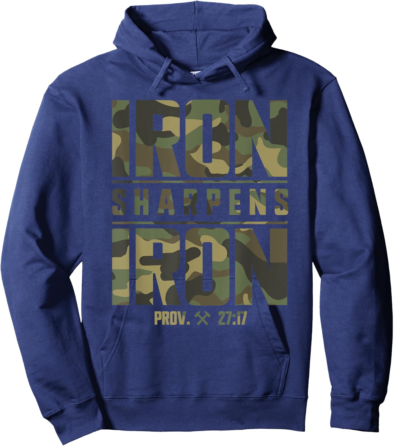 Iron Sharpens Iron Christian Men Camo Scripture Gym Workout Hoodie - Hoodie | Navy