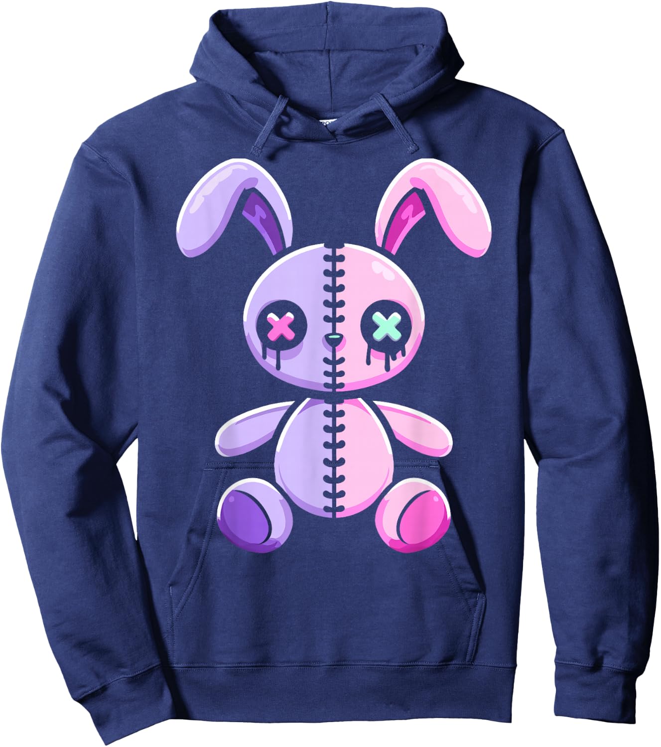 Pastel Goth Bunny Rabbit Cute Gothic Menhera Kawaii Pink Alt Hoodie - Hoodie | Navy