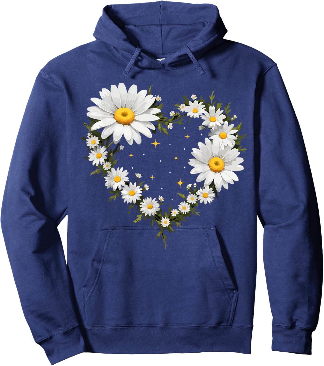Heart With Daisy Flowers, Daisies With Heart Outline Hoodie - Hoodie | Navy