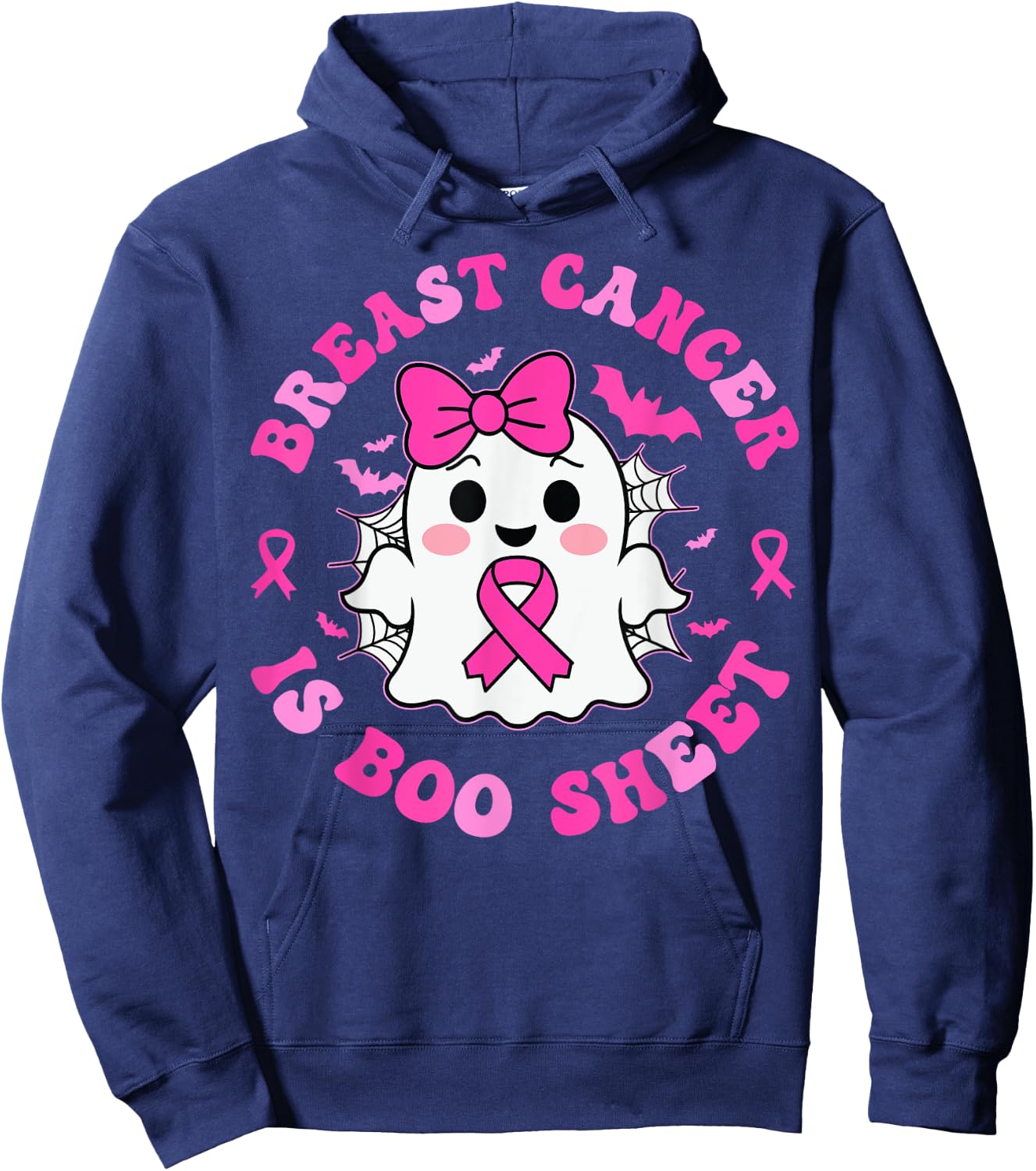 Groovy Breast Cancer is Boo Sheet Awareness Halloween Ghost Hoodie - Hoodie | Navy