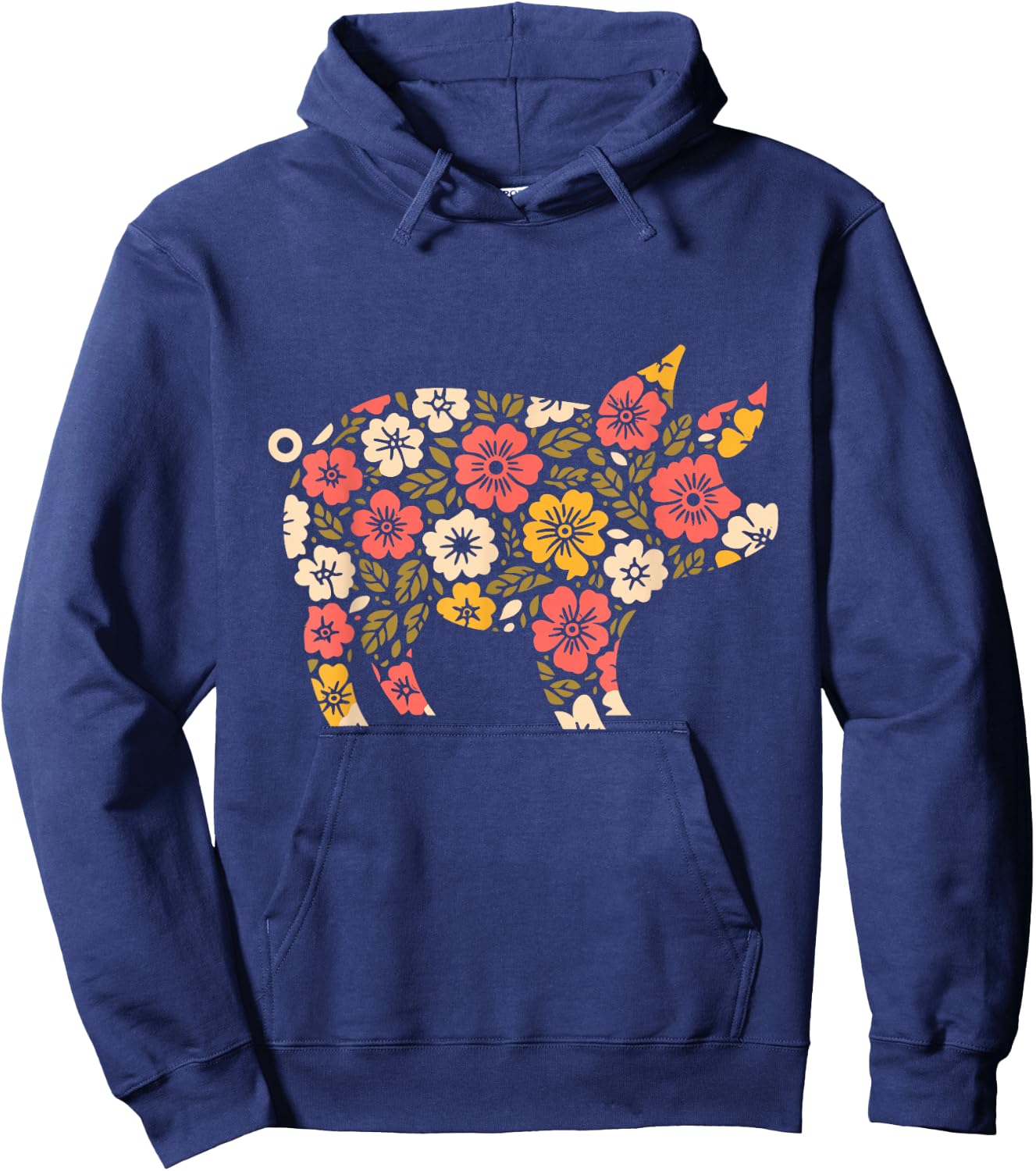 Floral Flower Pig Mom Grandma Mothers Day Hoodie - Hoodie | Navy