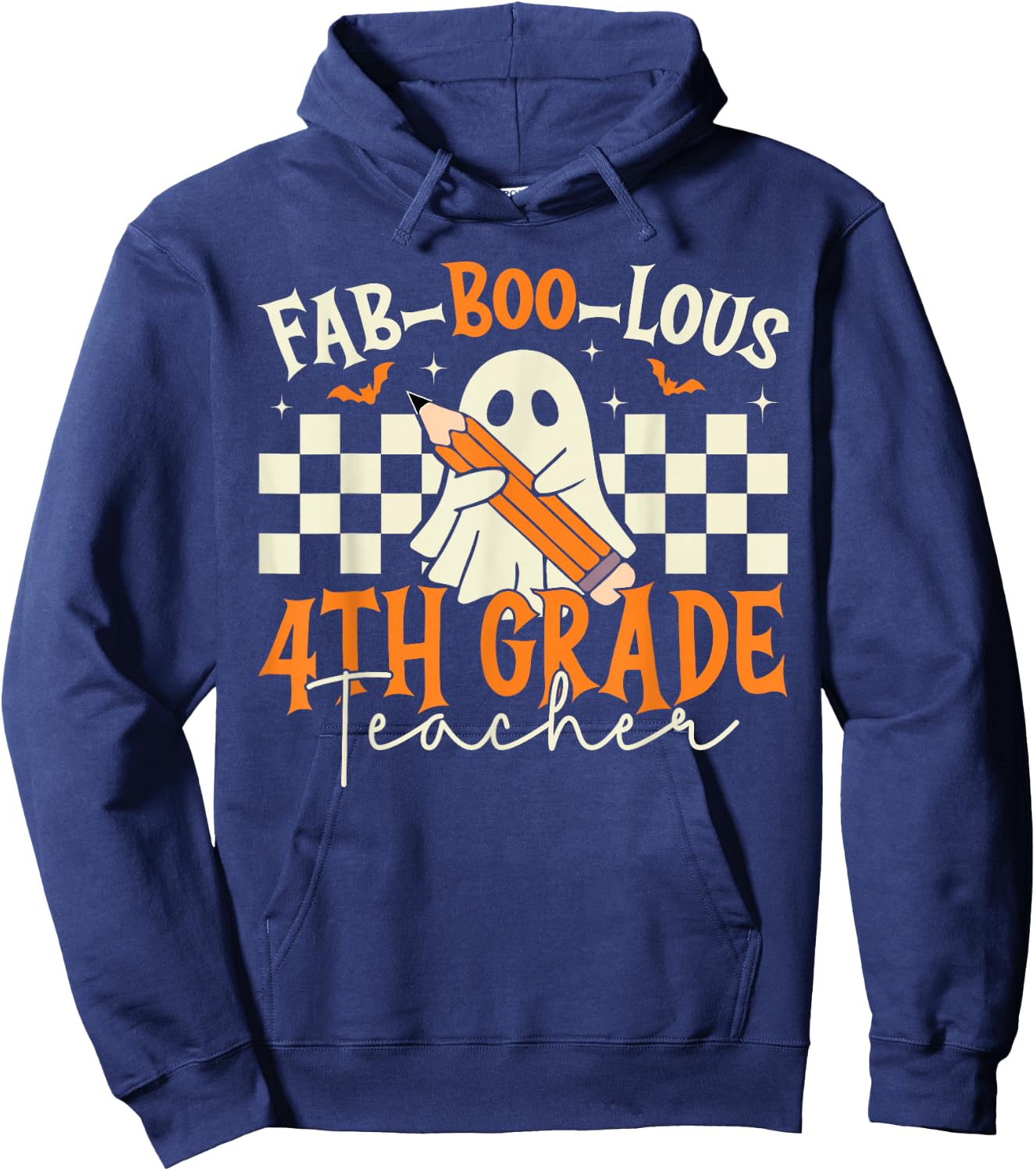 Fab Boo Lous 4th Grade Teacher Retro Ghost Spooky Halloween Hoodie - Hoodie | Navy