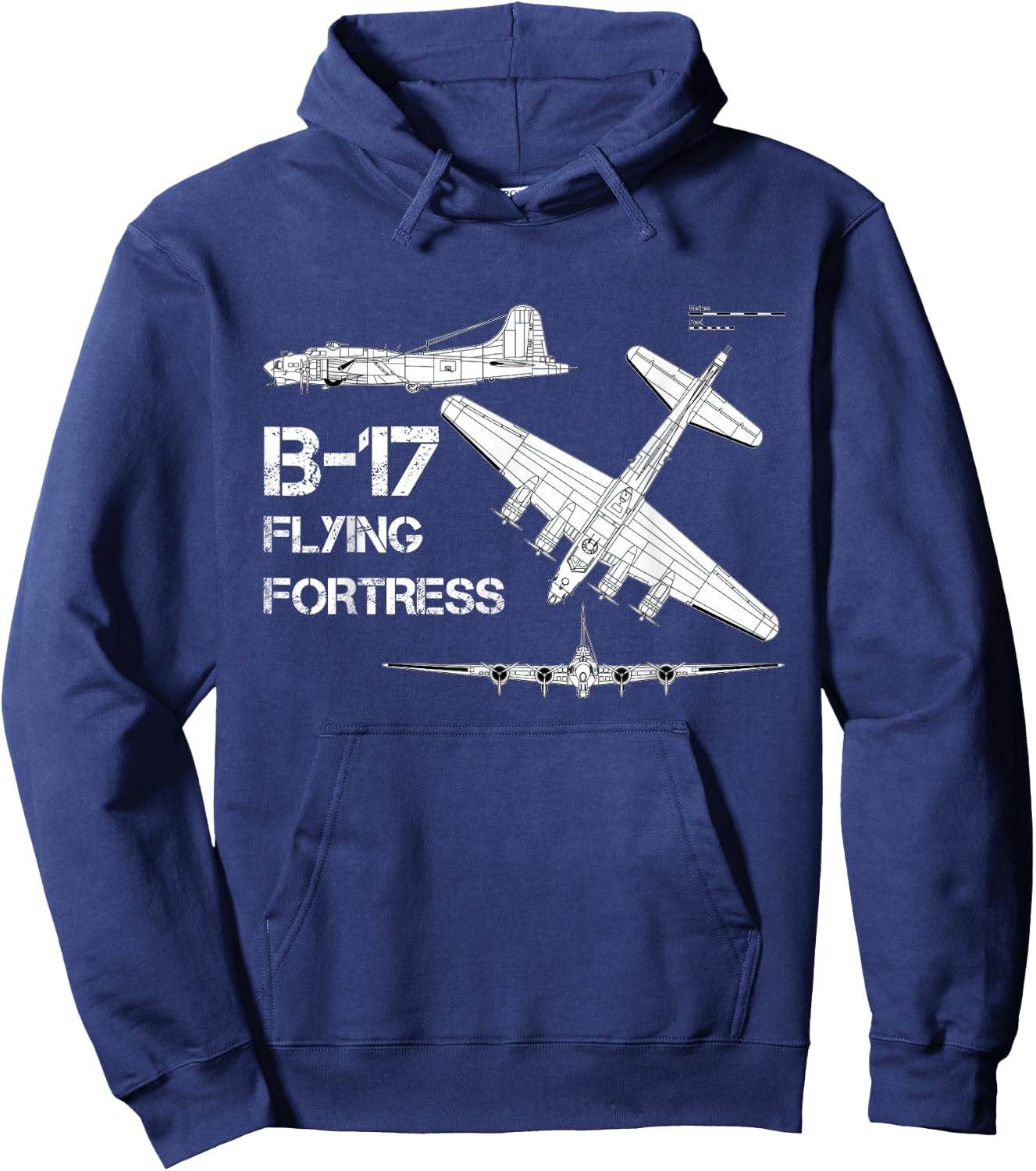 B-17 Flying Fortress WW2 Heavy Bomber Aircraft Blueprint Hoodie - Hoodie | Navy
