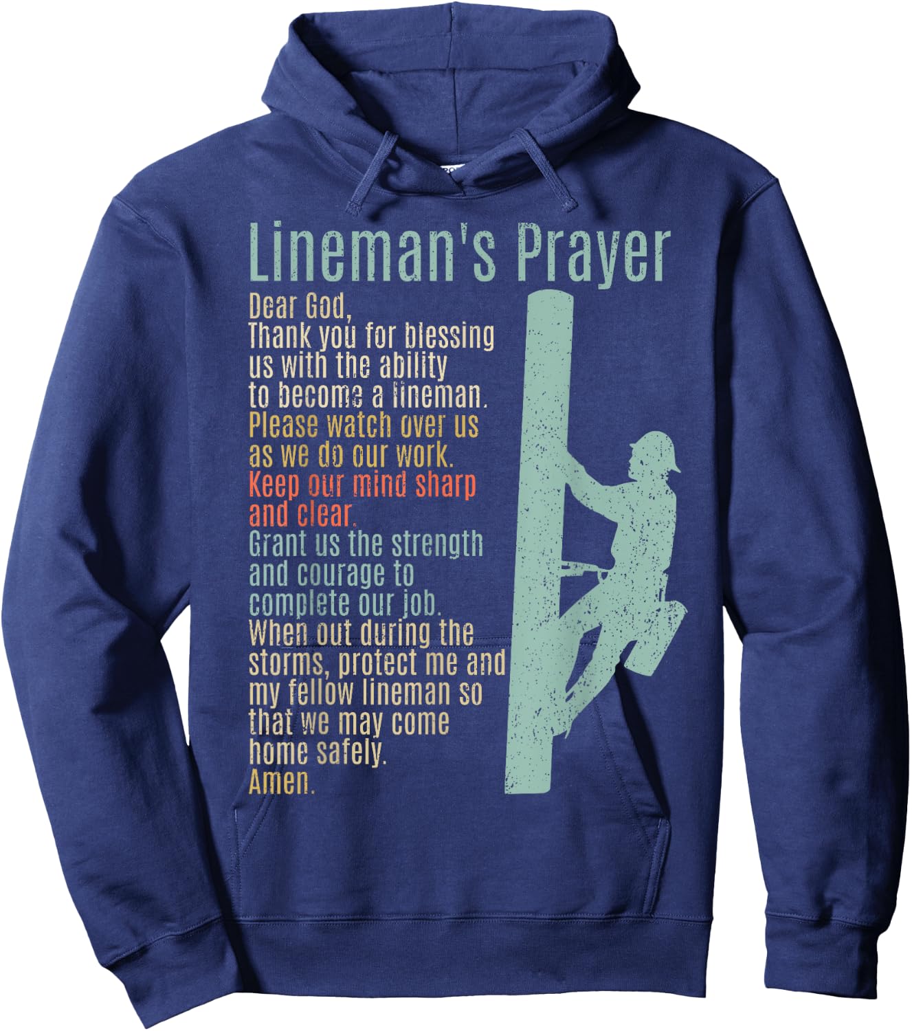 Electrical Lineman Designs With Sayings Electrical Lineman Prayer Power Lineman Hoodie - Hoodie | Navy