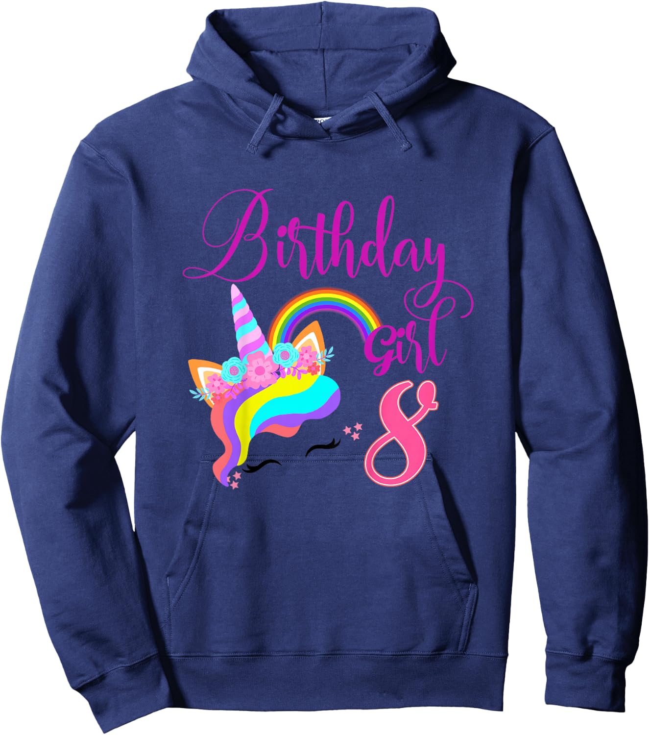 Kids I'm 8th The Birthday for Girl Unicorn 8 Year Old Birthday Hoodie - Hoodie | Navy