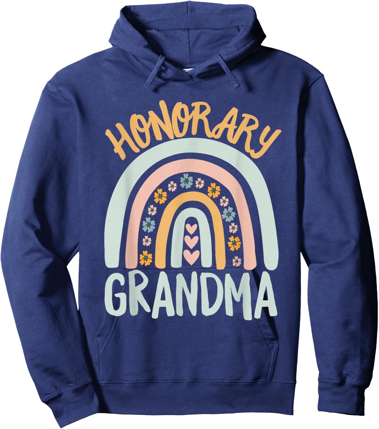 Honorary Grandma Foster Granddaughter Grandson Boho Rainbow Hoodie - Hoodie | Navy