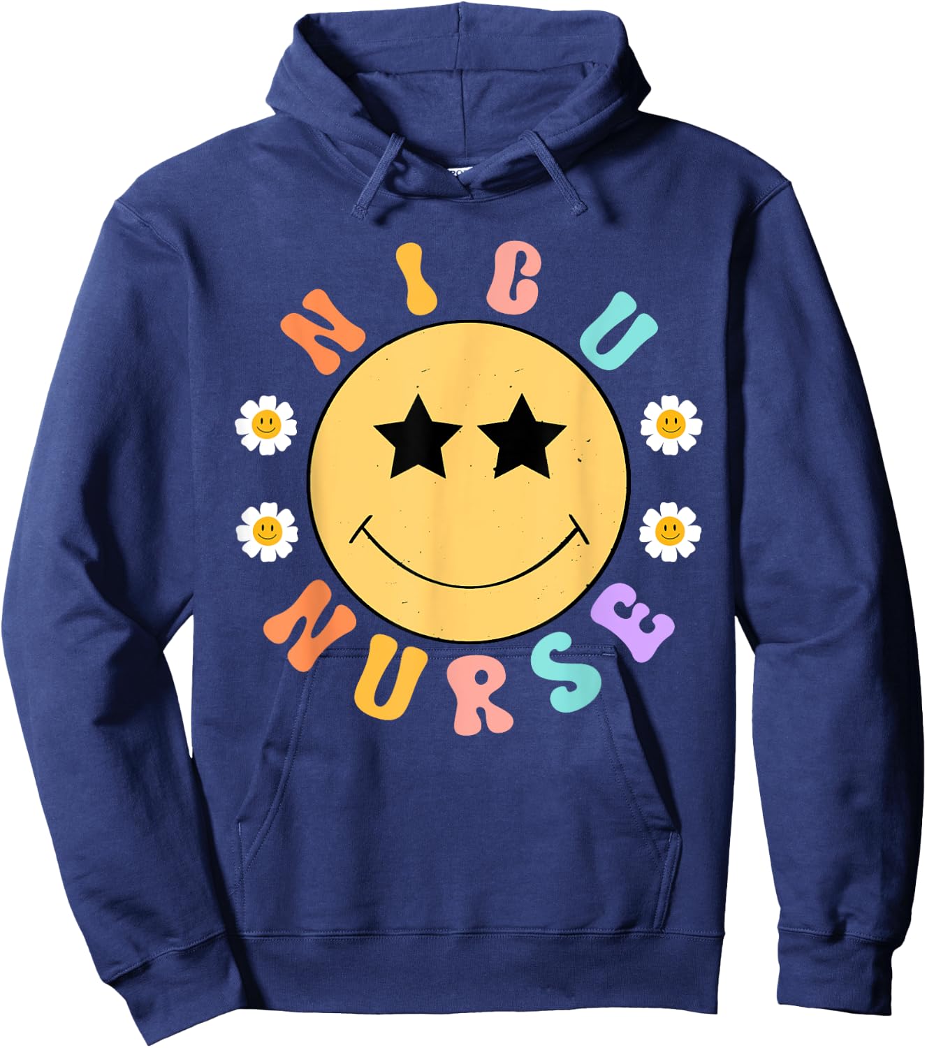 Groovy NICU Nurse Smile Face Neonatal Intensive Care Unit Hoodie - Hoodie | Navy
