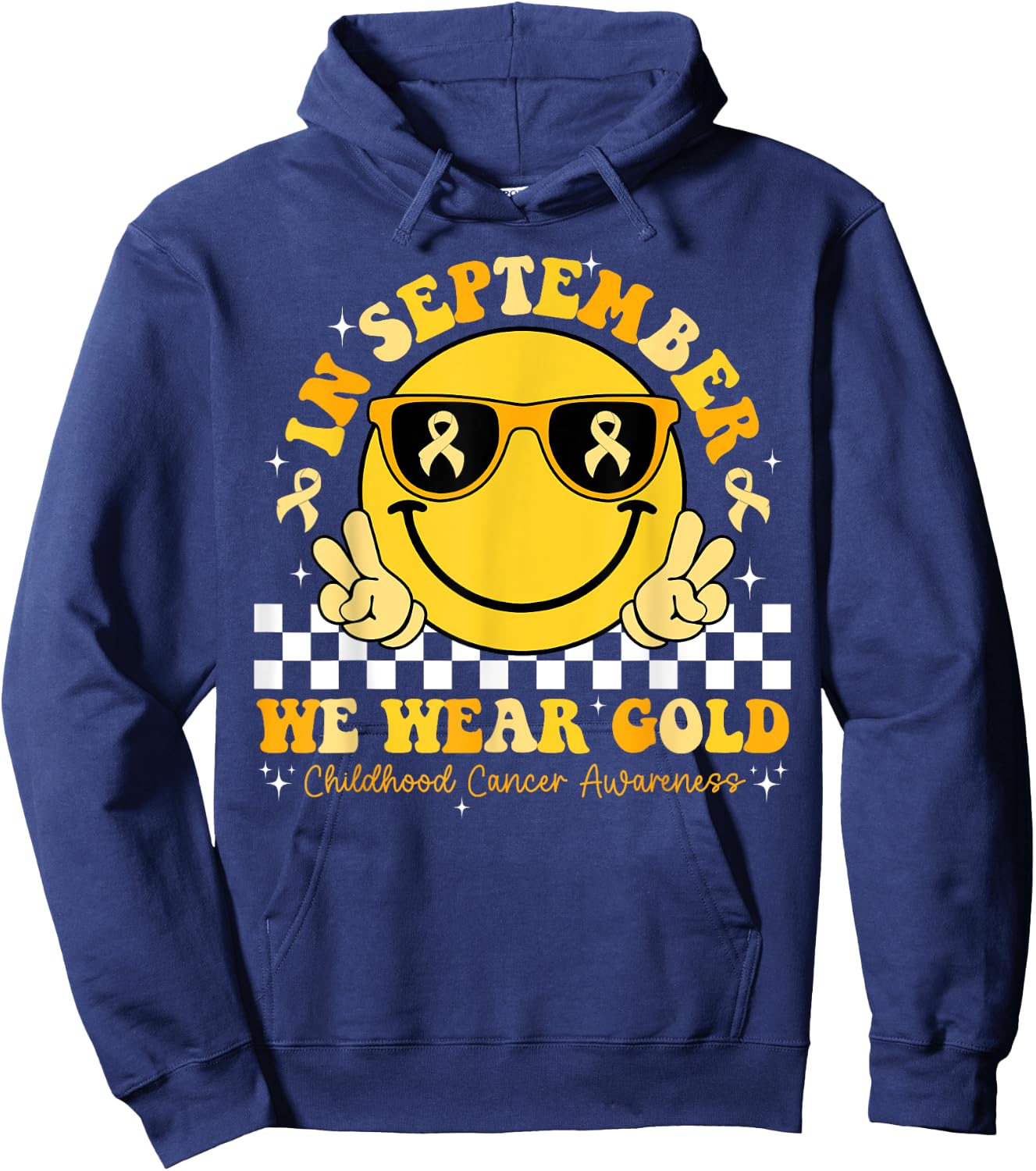 September We Wear Gold Childhood Cancer Awareness Smile Face Hoodie - Hoodie | Navy