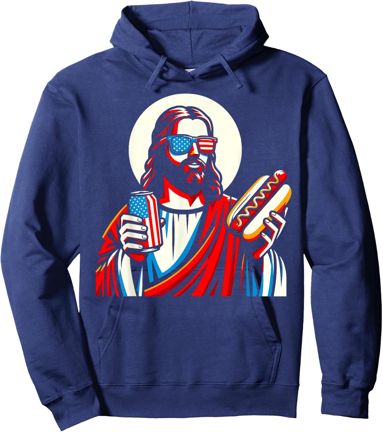 Funny Jesus USA American Christian Patriotic Beer Hotdog Women Men Hoodie - Hoodie | Navy