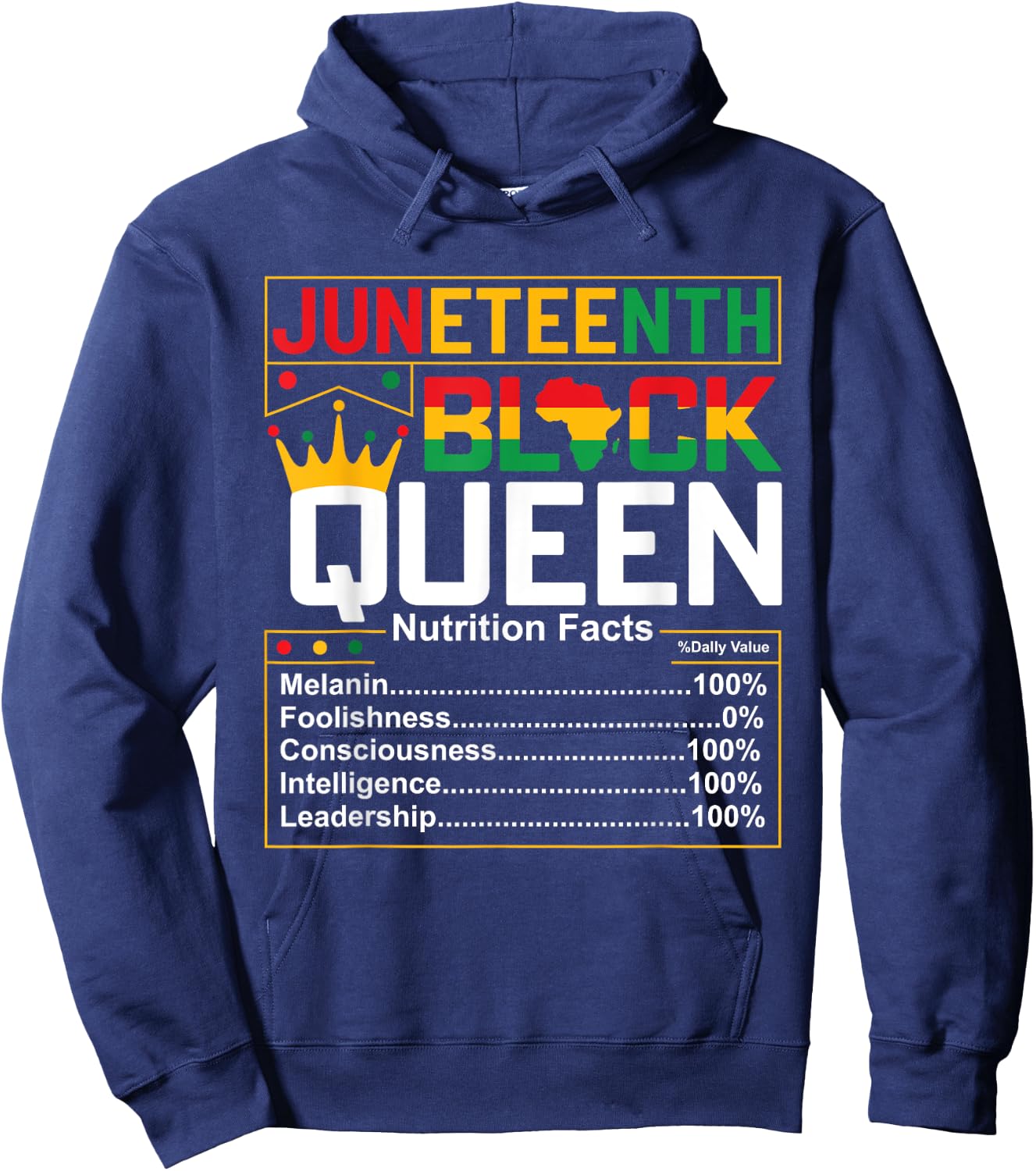 Juneteenth Black Queen Nutritional Facts Melanin Women 1865 Hoodie - Hoodie | Navy