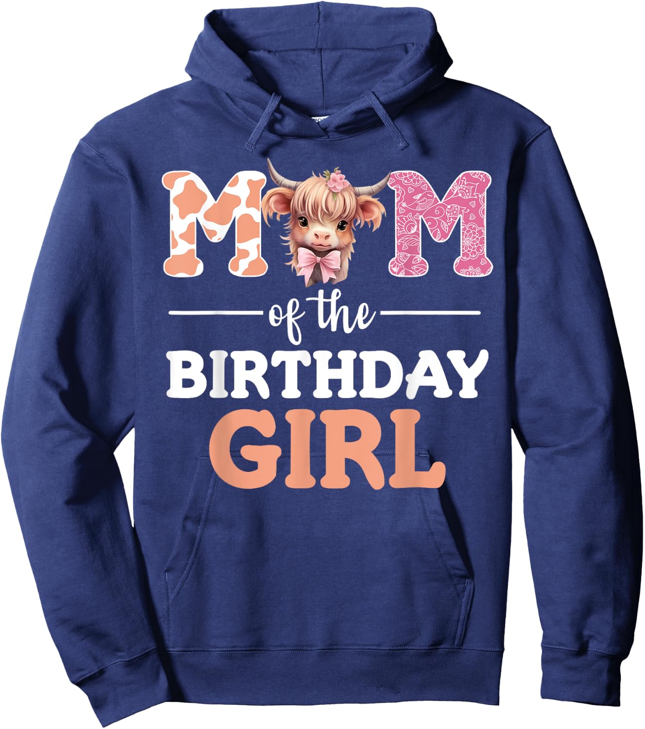 Mom Of The Birthday Girl Highland Cow Mommy Mama 1st Hoodie - Hoodie | Navy