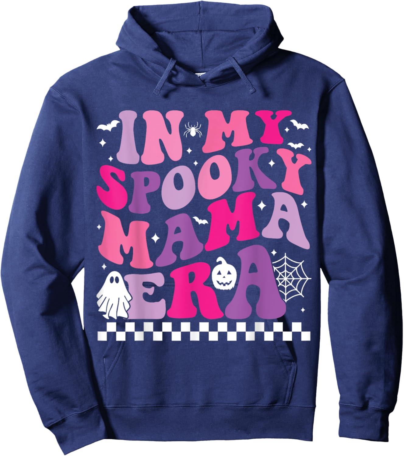 Groovy In My Spooky Mama Era Funny Halloween Mom Ghost Hoodie - Hoodie | Navy
