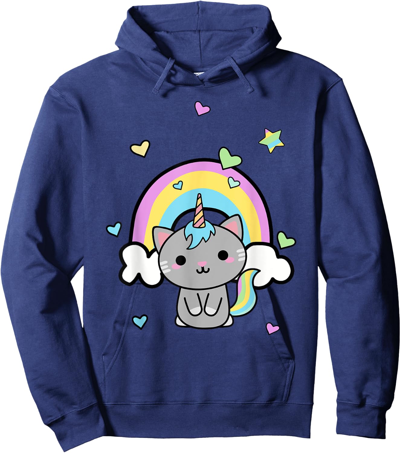 Unicorn Cat Rainbow Cute Gift Hoodie - Hoodie | Navy