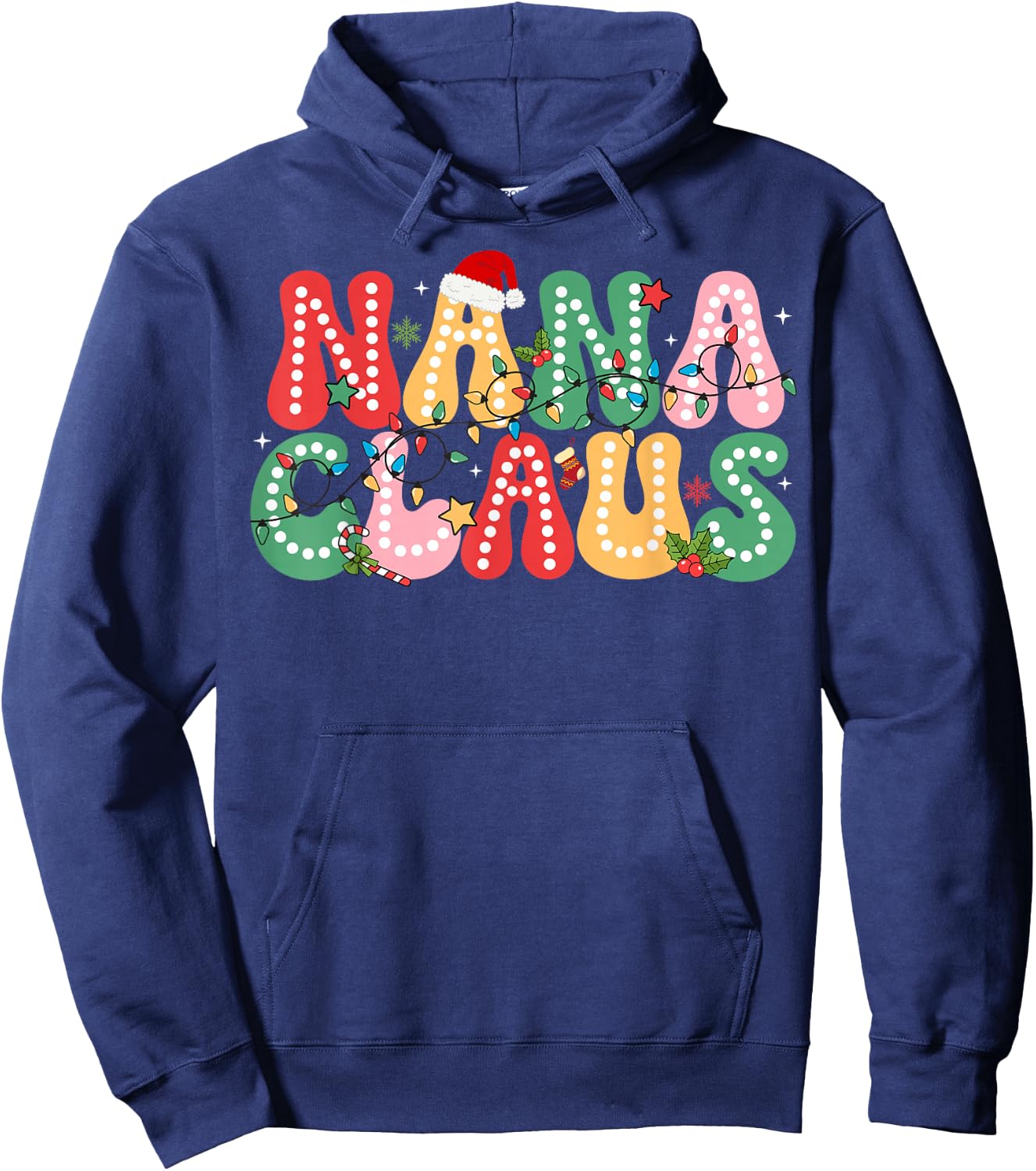 Nana Claus Christmas Lights Pajama Family Matching Hoodie - Hoodie | Navy