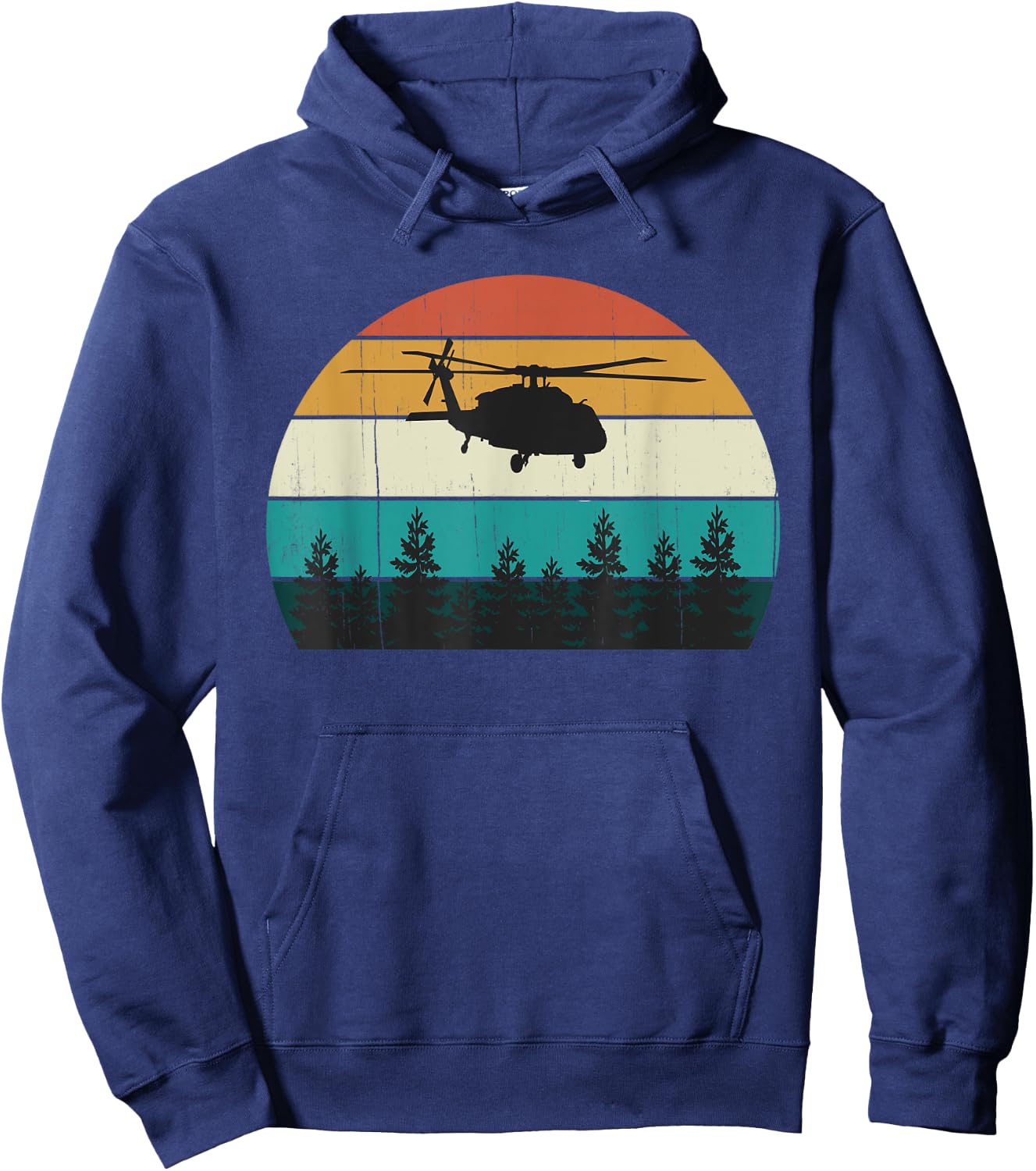 Retro Black Hawk Helicopter Pilot - Vintage Air War Sunset Hoodie - Hoodie | Navy