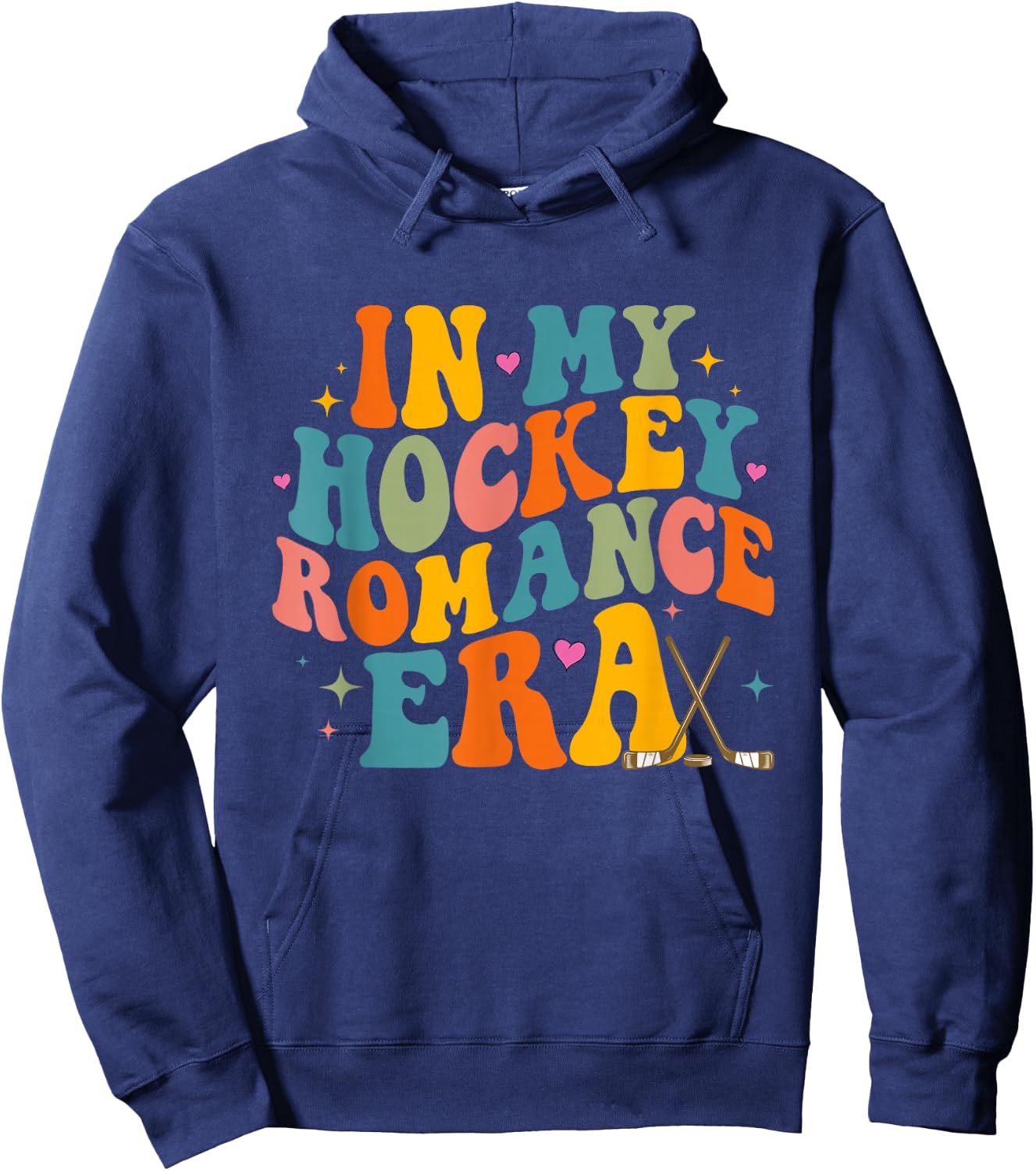 In My Hockey Romance Era Retro Groovy Game Day Funny Sports Hoodie - Hoodie | Navy