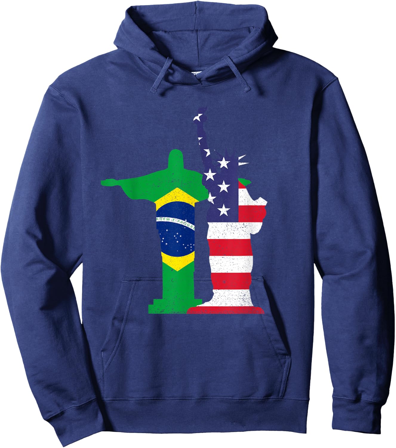 Half Brazilian Half American USA Brazil Culture Patriot Flag Hoodie - Hoodie | Navy