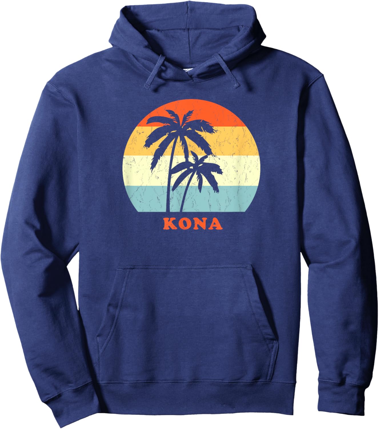 Kona, Hawaii Vintage Palm Tree Sunset Throwback Hoodie - Hoodie | Navy