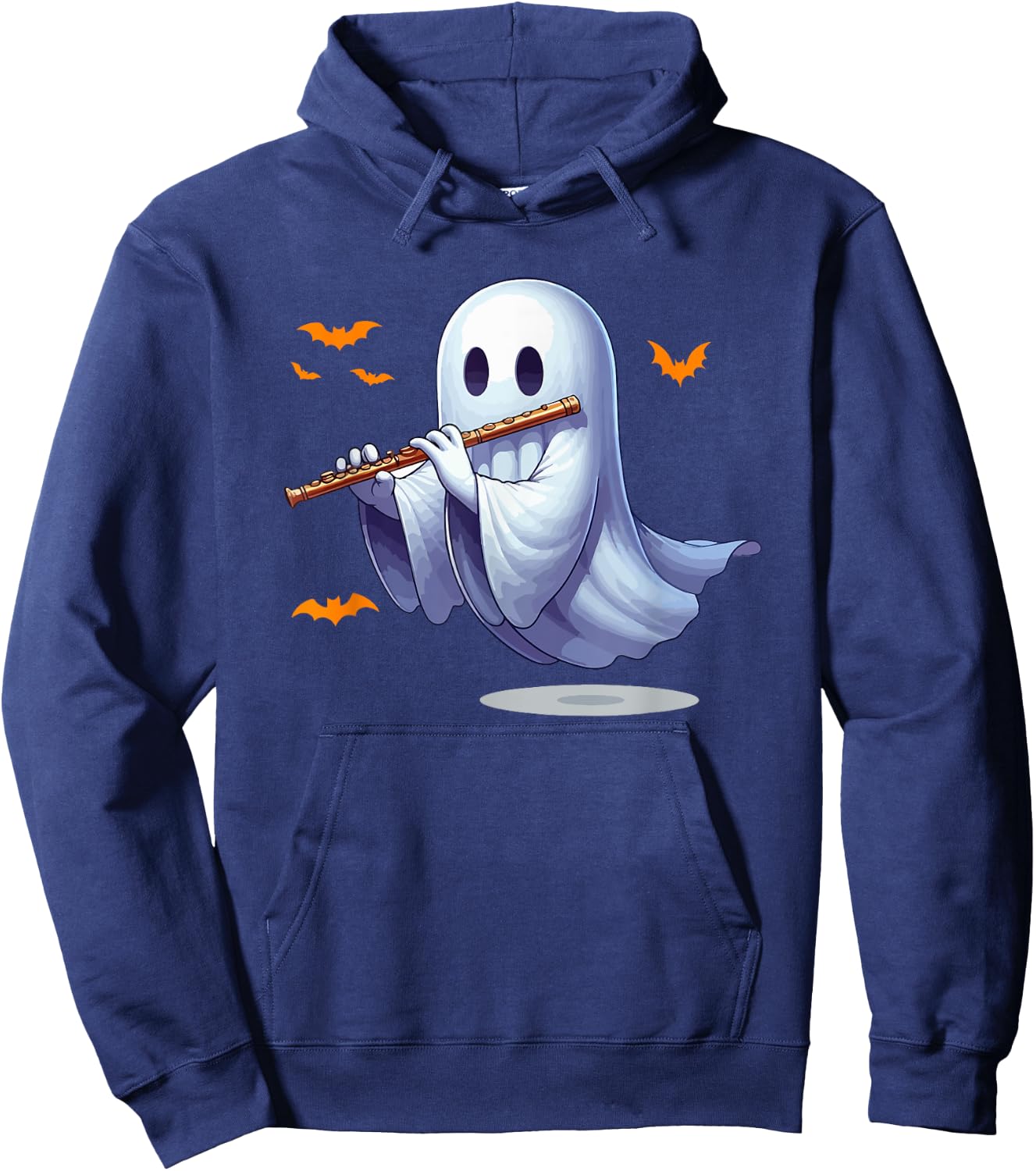 Boo Ghost Playing Flute Halloween Musical Instrument Hoodie - Hoodie | Navy