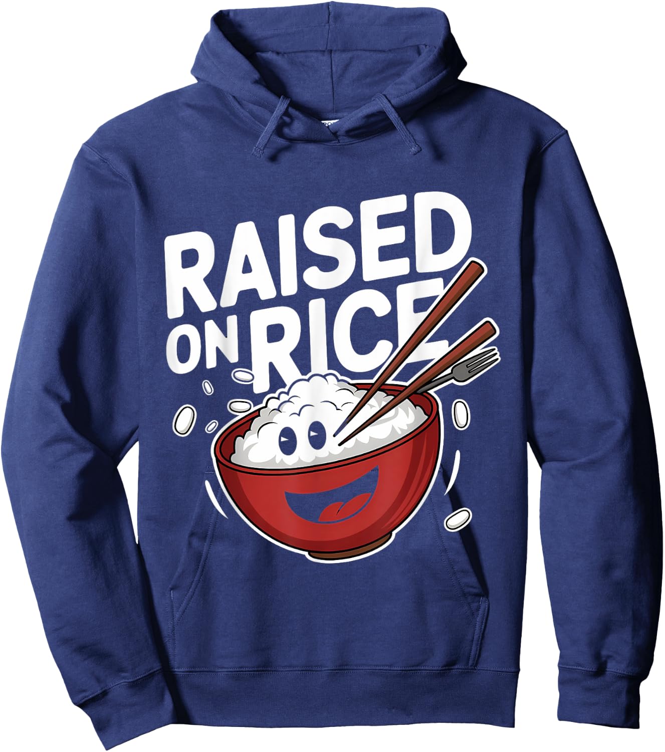 Cute Raised on Rice Bowl Cartoon Design Hoodie - Hoodie | Navy