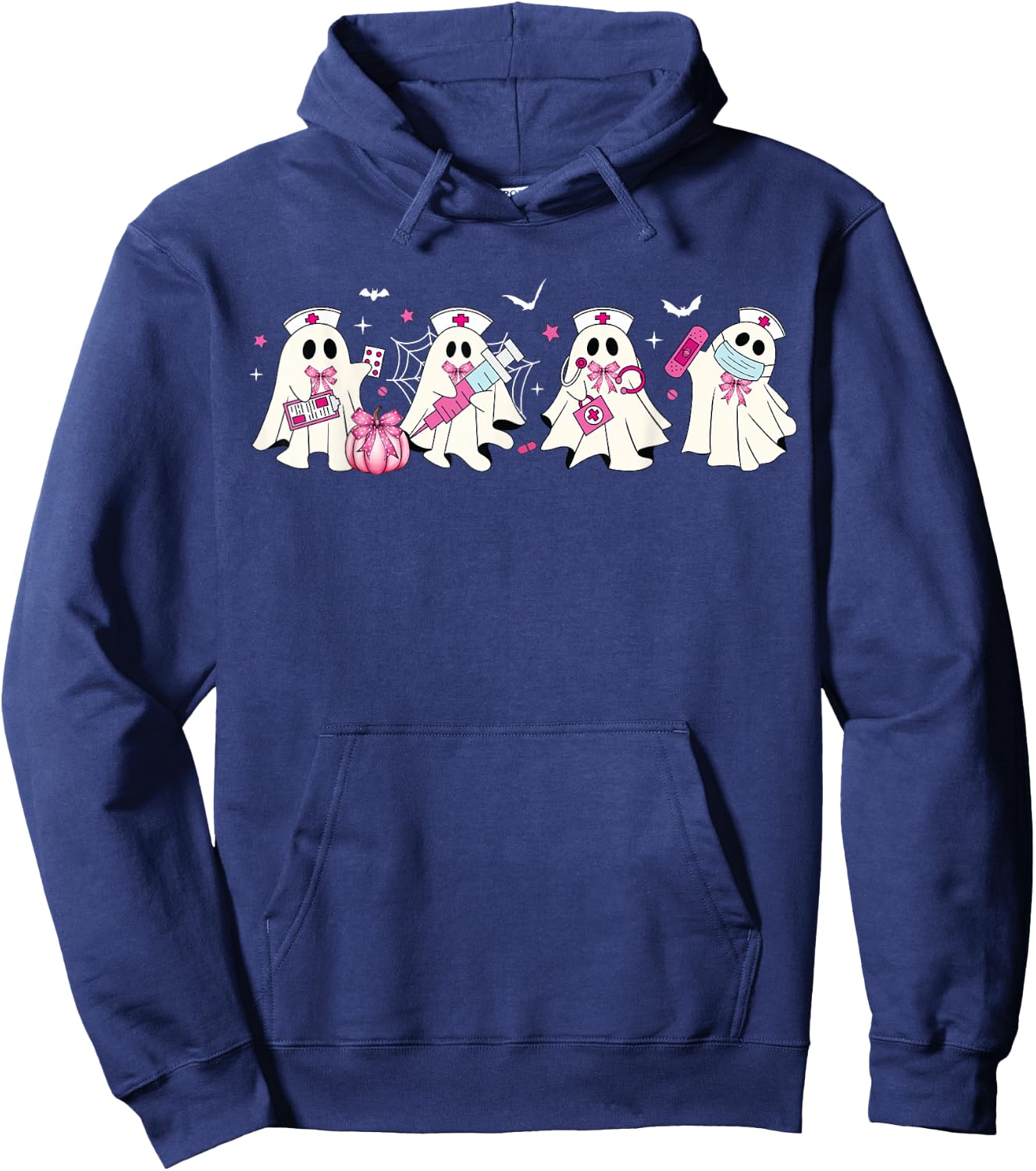 Ghost Nurses Halloween Crew Funny Costume Scrub Top Women Hoodie - Hoodie | Navy