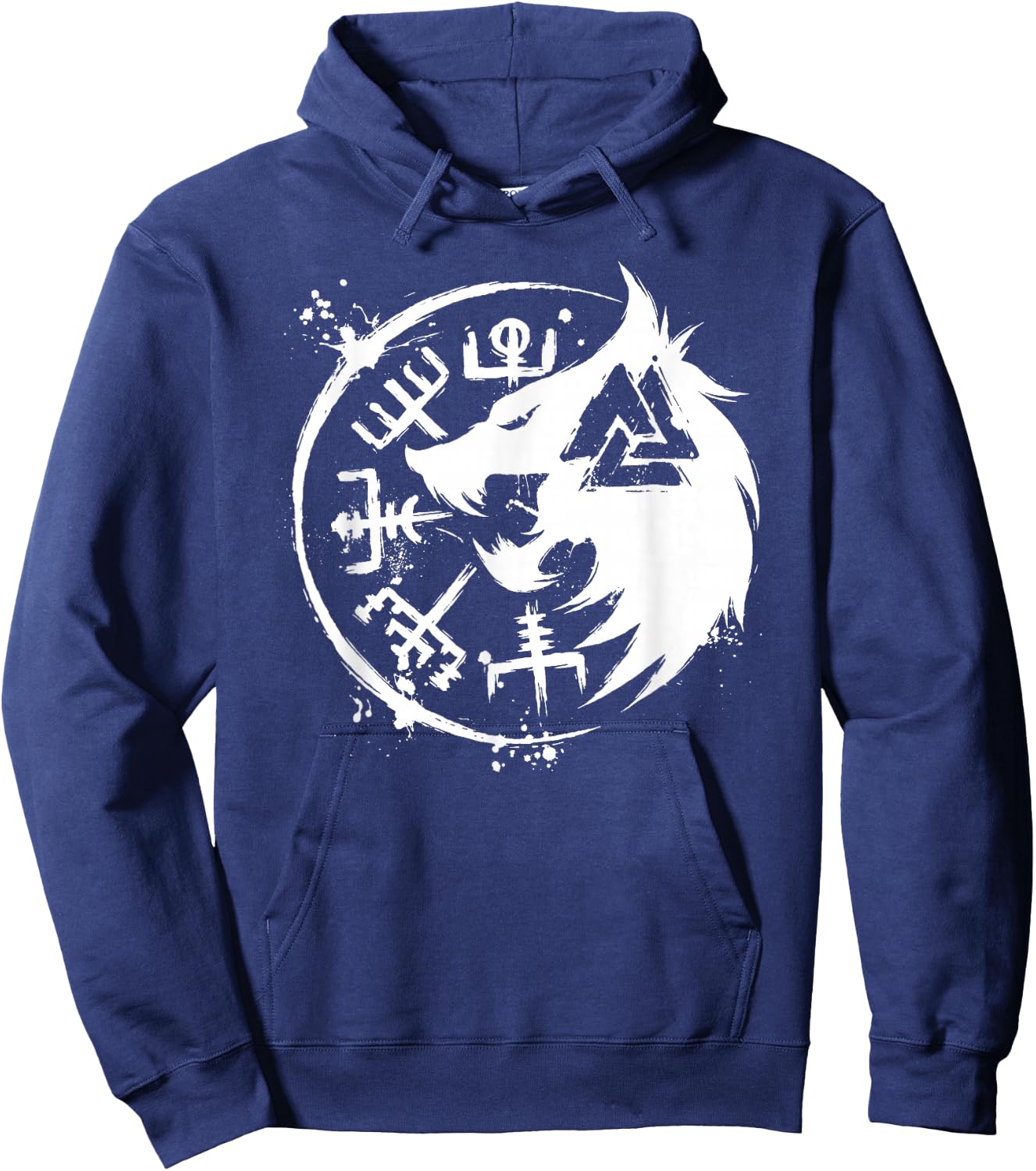 Fenrir Wolf Fenris-Wolf - Viking Vegvisir Valknut Hoodie - Hoodie | Navy