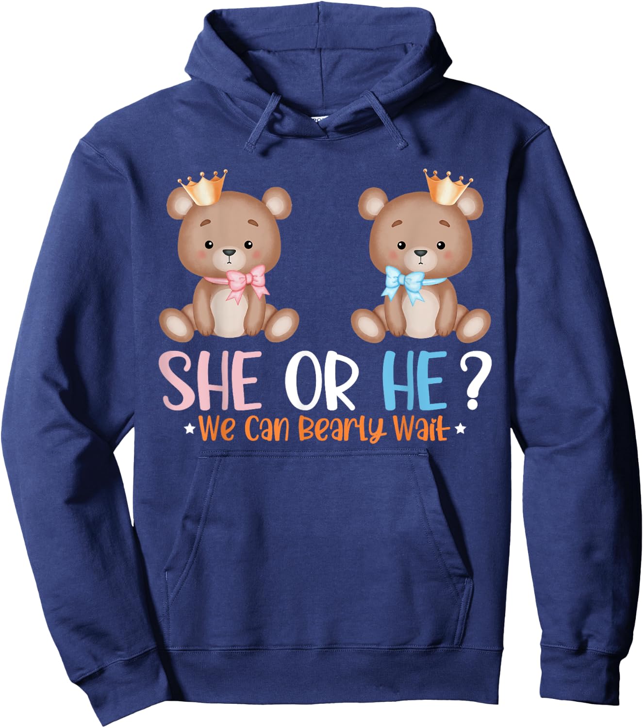 Bears Balloons He or She We Can Bearly Wait Gender Reveal Hoodie - Hoodie | Navy