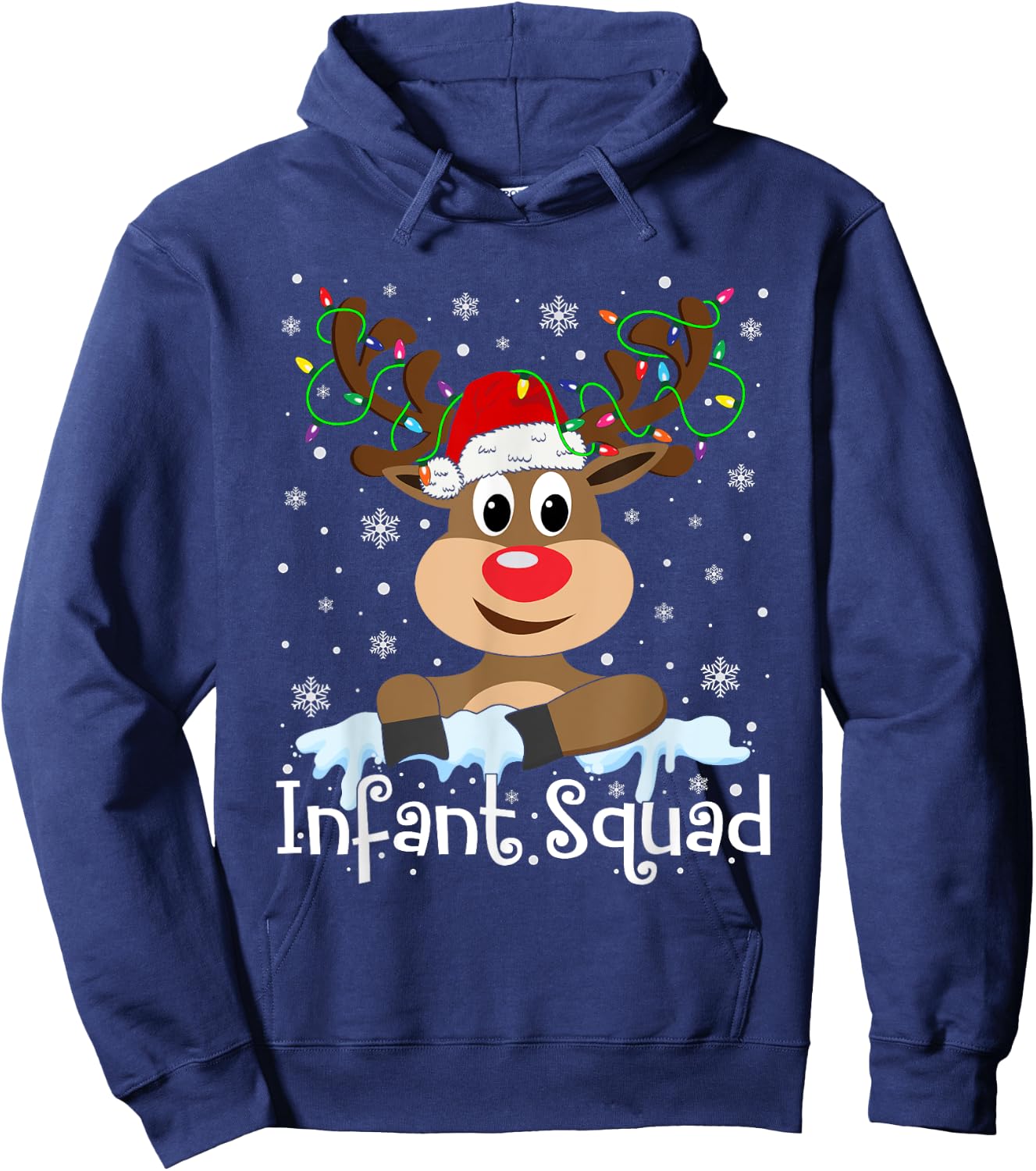 Infant Teacher Squad Reindeer Christmas Teacher Xmas Lights Hoodie - Hoodie | Navy