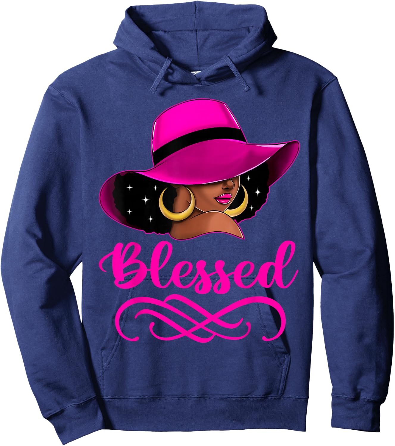 Blessed African American Afro Black Women With Hat Christian Hoodie - Hoodie | Navy