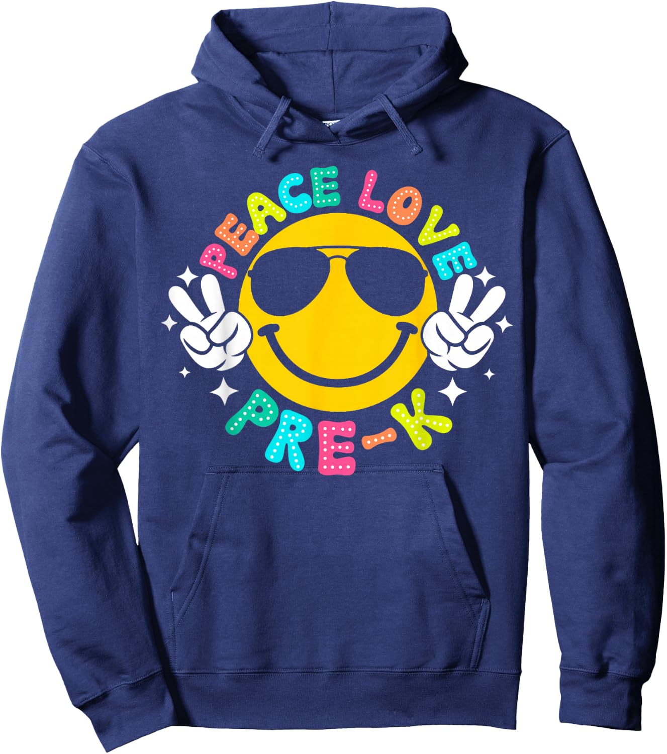 Peace Love Pre-K Retro Back To School 2024 Preschool Teacher Hoodie - Hoodie | Navy