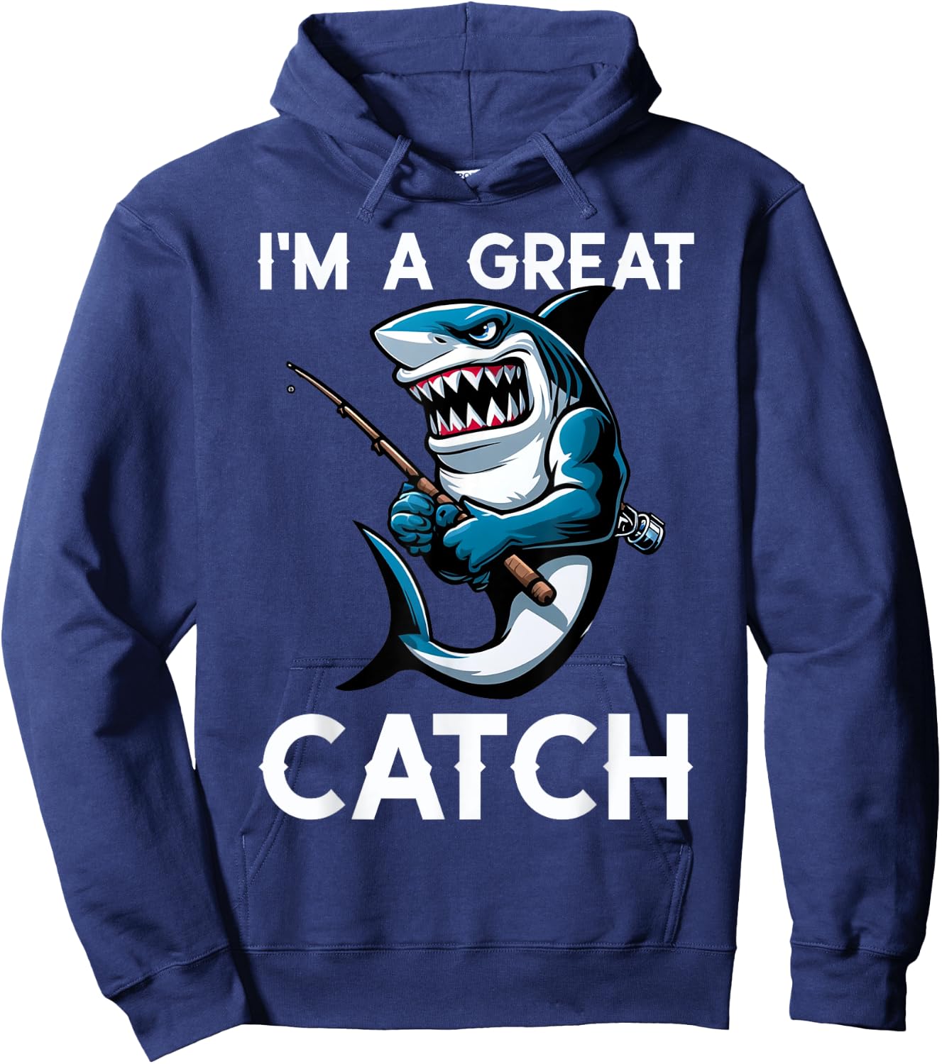 Cool Shark I'm A Great Catch Beach Funny Shark Men Women Kids Hoodie - Hoodie | Navy