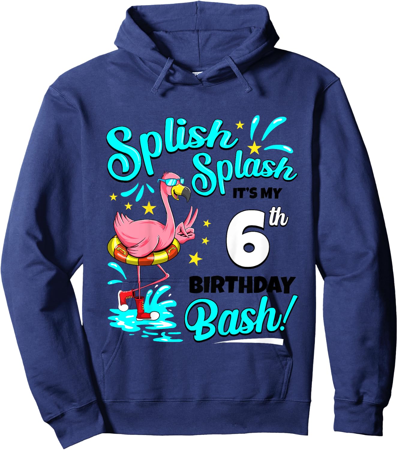 6th Birthday Flamingo 6 Years Old Pool Party Summer for Girls Kids Hoodie - Hoodie | Navy