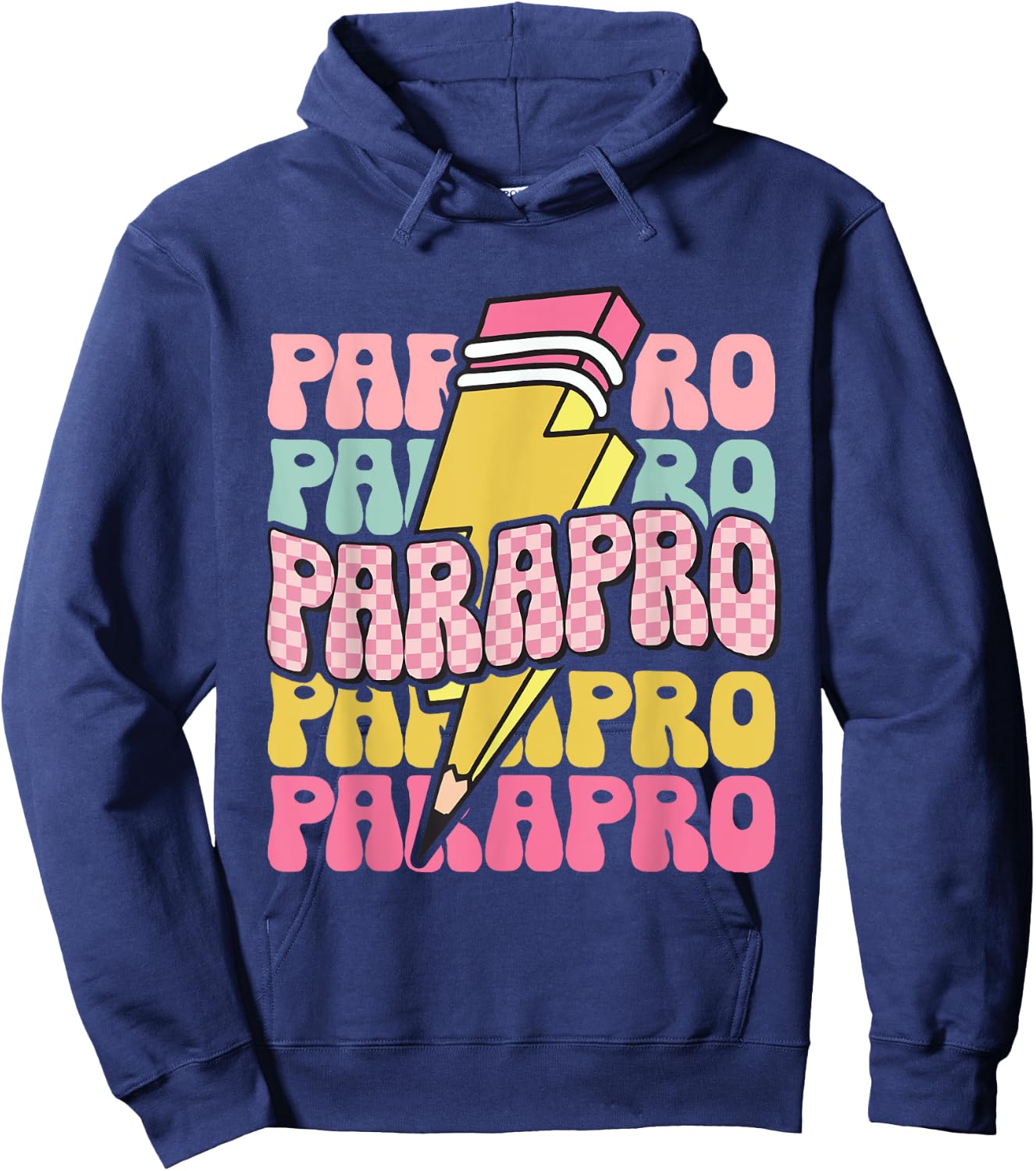 Retro Parapro Pencil Lightning Bolt Paraprofessional Team Hoodie - Hoodie | Navy