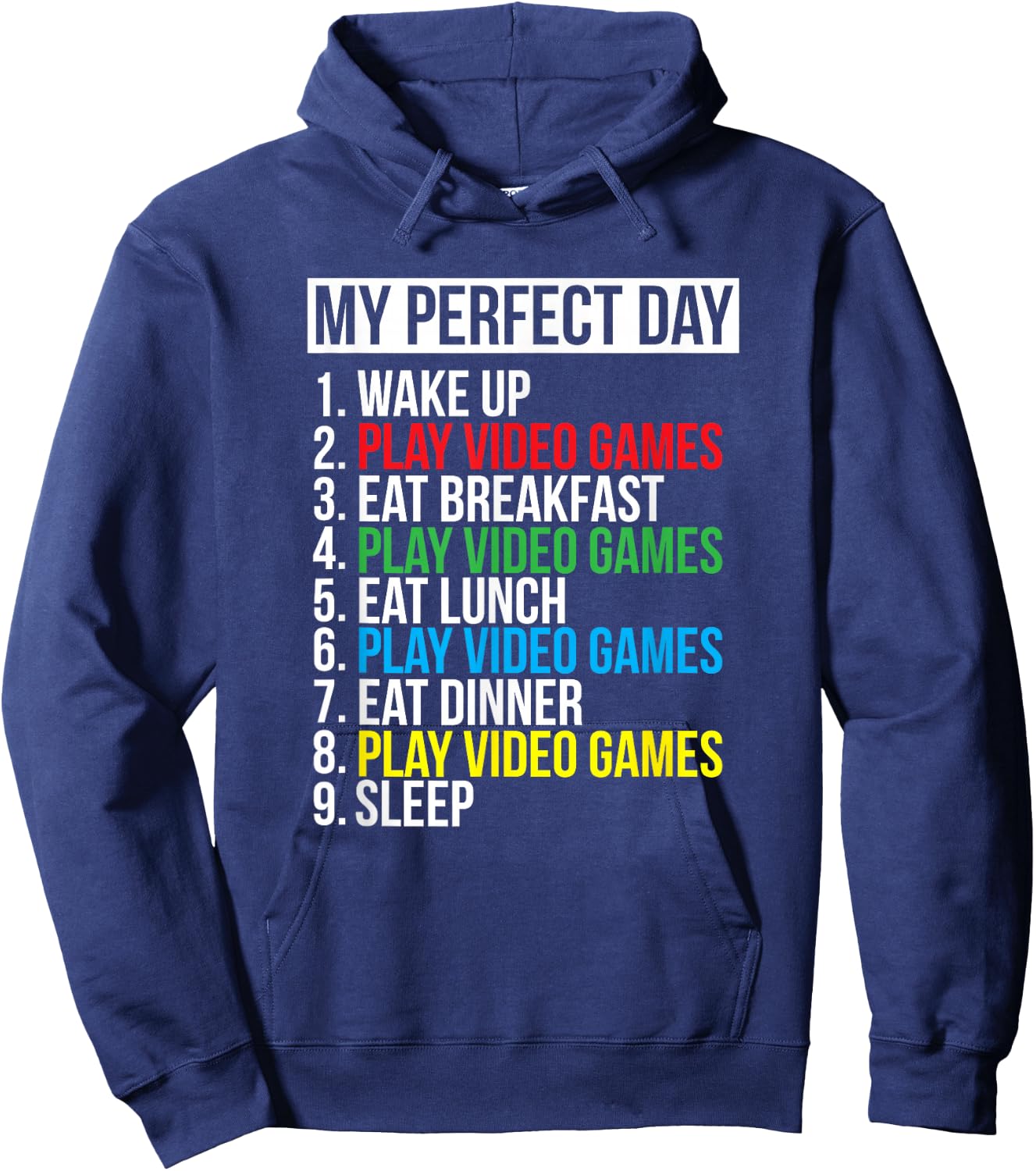 My Perfect Day" Black Classic Fit Gamer , , Short Sleeve, Polyester & Cotton Hoodie - Hoodie | Navy