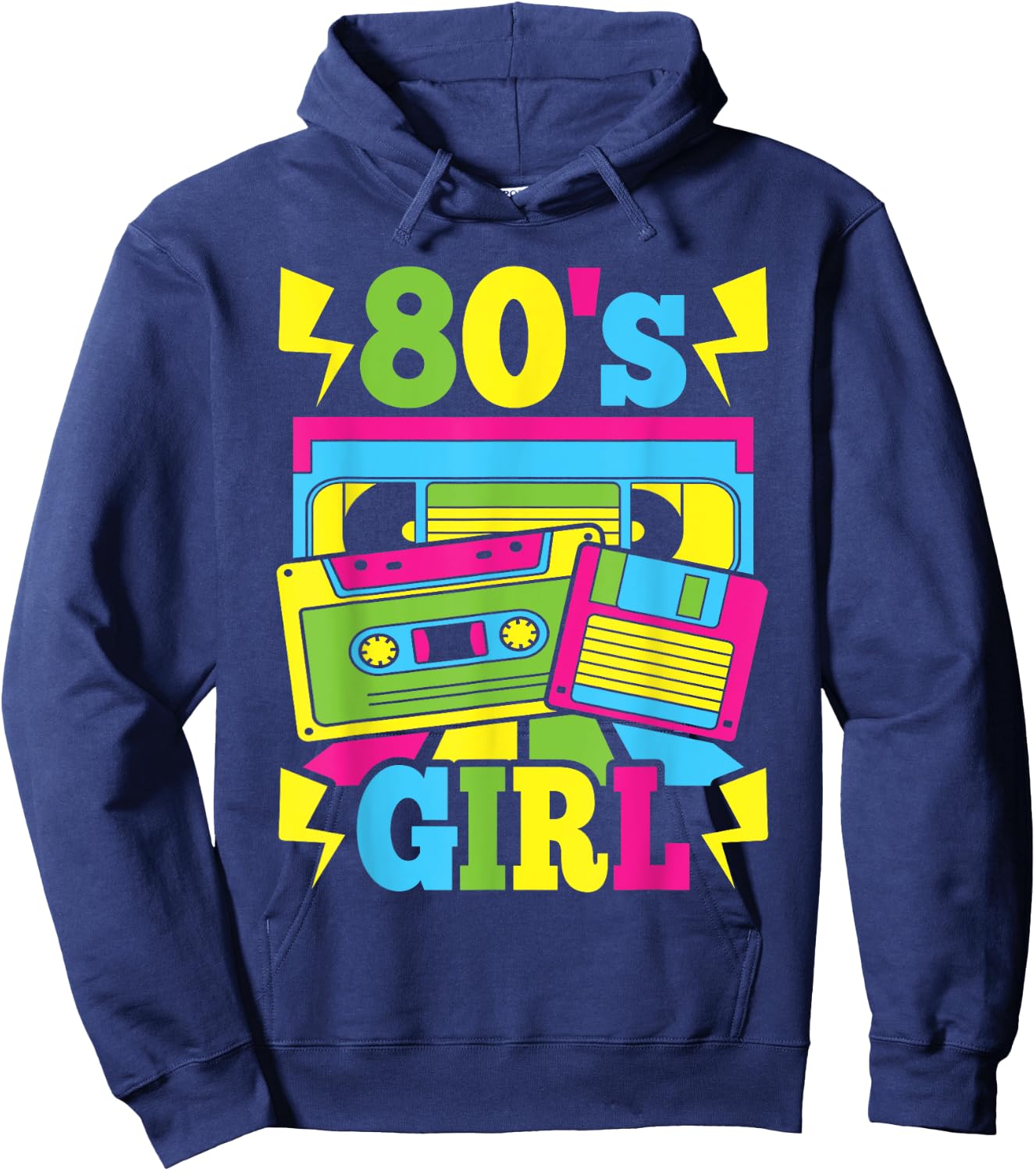 80s Girl 1980s Theme Party 80s Costume Outfit Women Girls Hoodie - Hoodie | Navy
