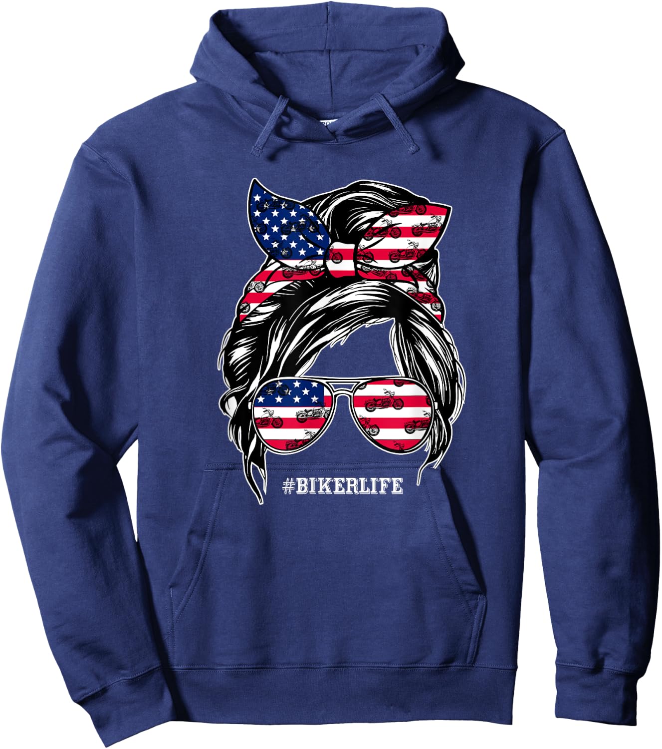 Biker Mom Motorcycle Chick Wife Gifts 4th of July America Hoodie - Hoodie | Navy