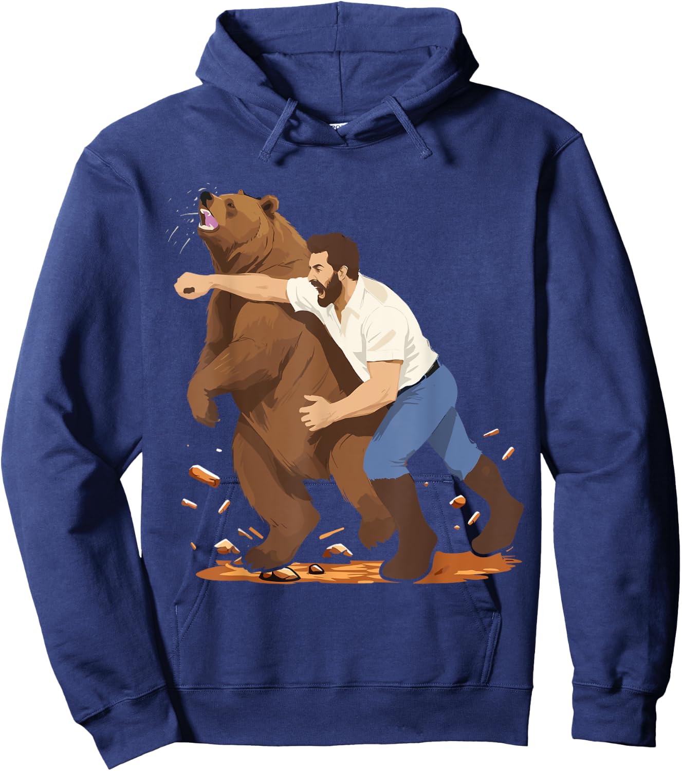 Man Punching Bear Funny Wilderness Hoodie - Hoodie | Navy