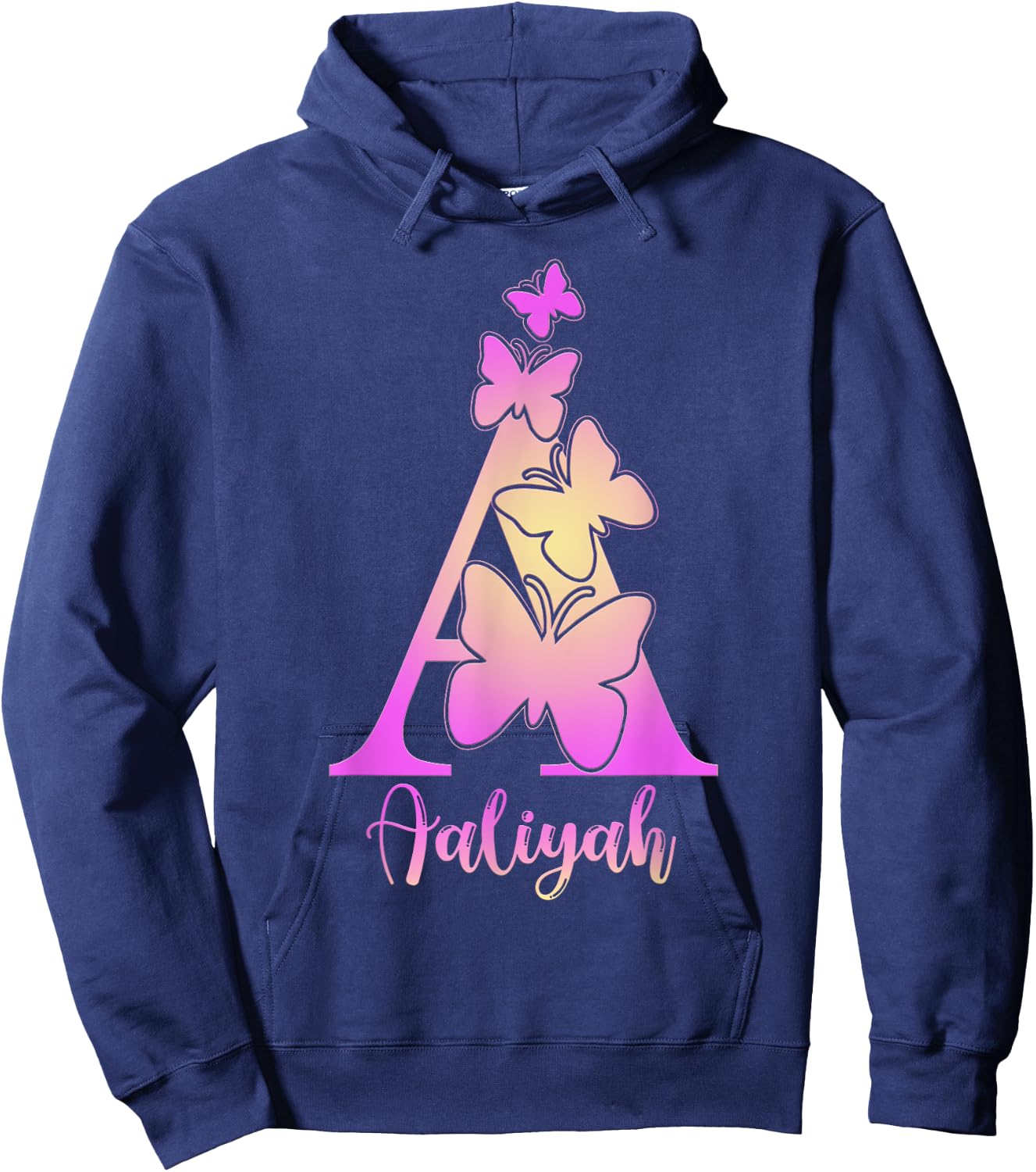 Aaliyah, cute personalized butterfly custom kids girls name Hoodie - Hoodie | Navy