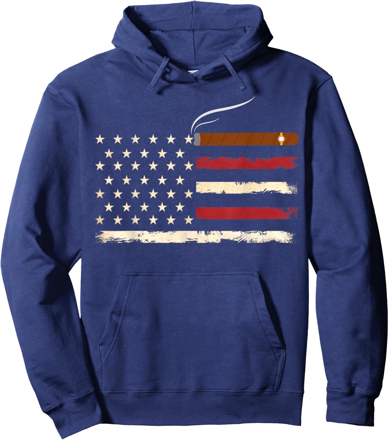 Fun Cigar Smoking USA American Flag 4th of July Smoke Hoodie - Hoodie | Navy