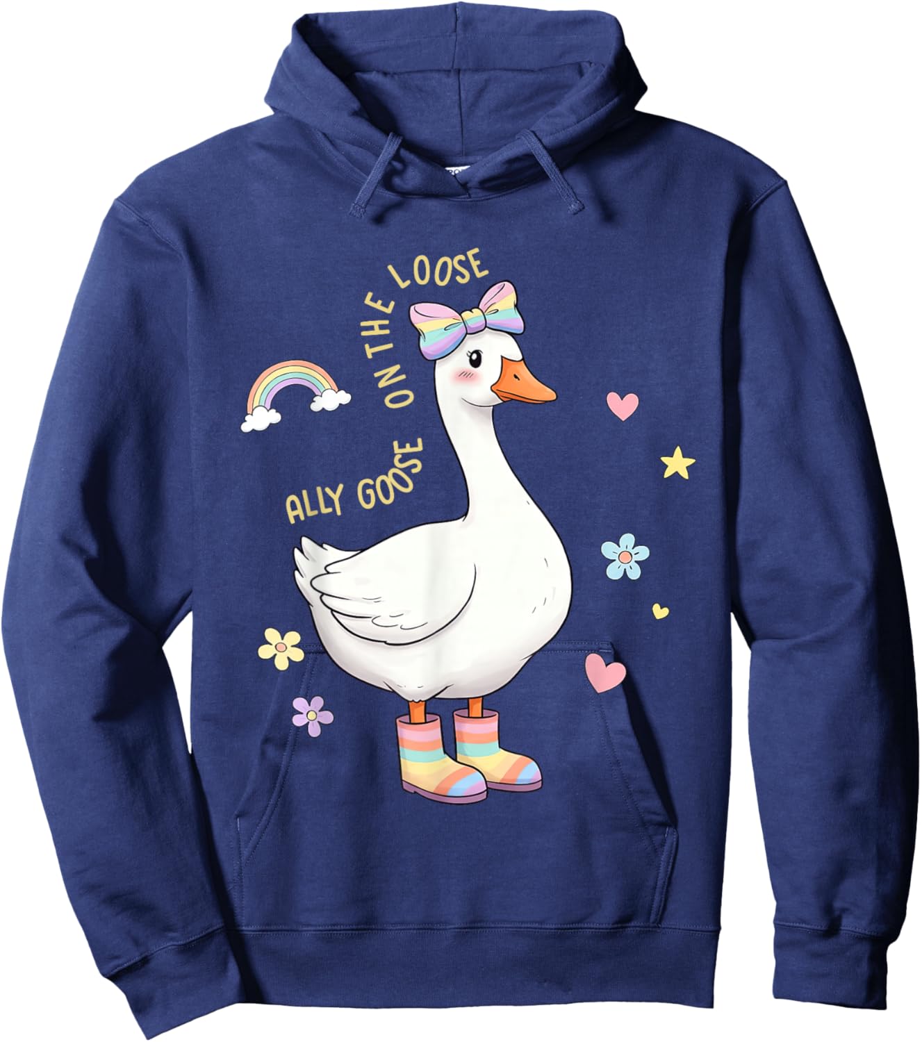 Ally Goose On-The-Loose LGBTQ Pride Month Girly Silly-Goose Hoodie - Hoodie | Navy
