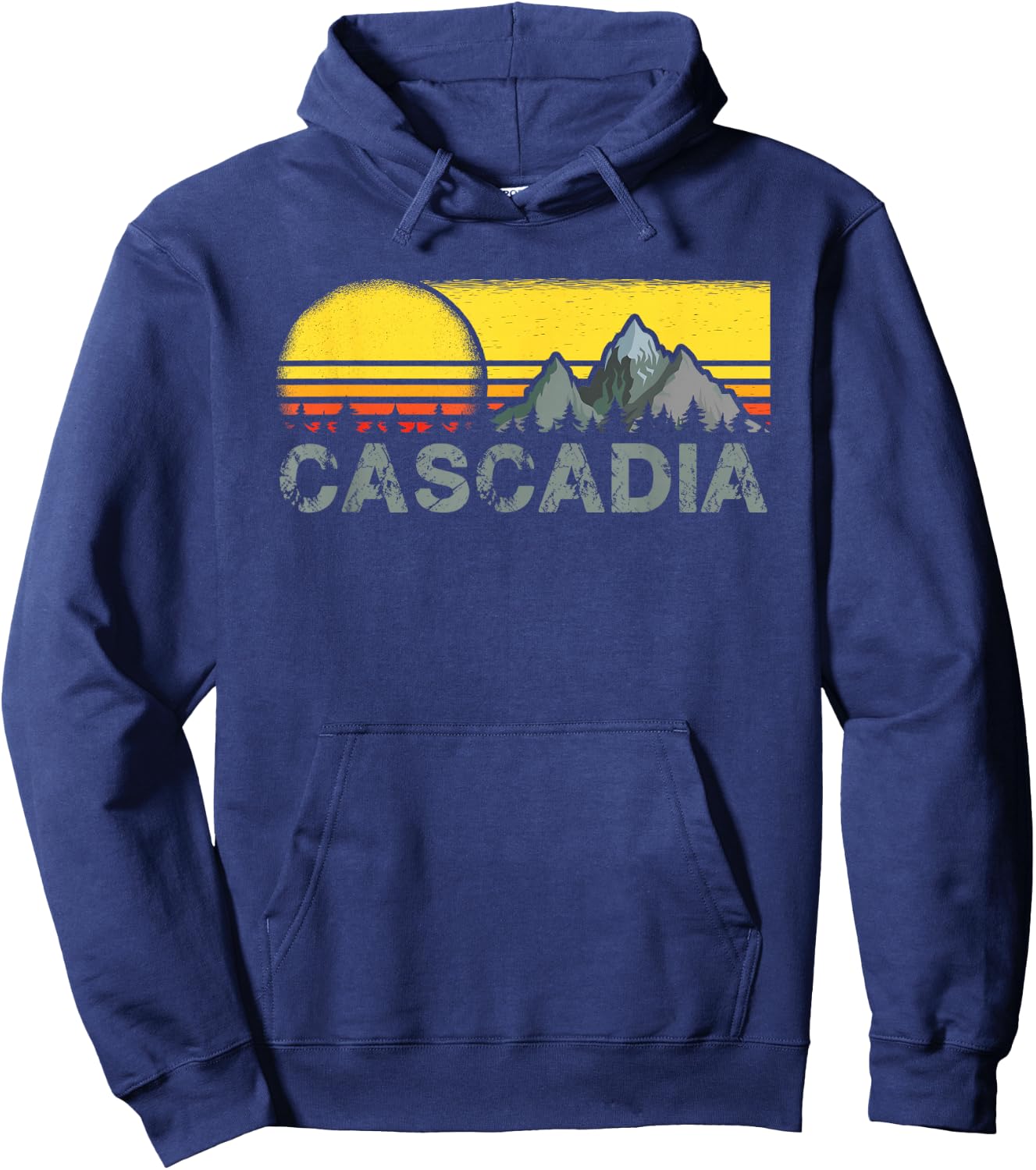 Retro Vintage Sunset Cascadia Mountain Camping and Hiking Hoodie - Hoodie | Navy