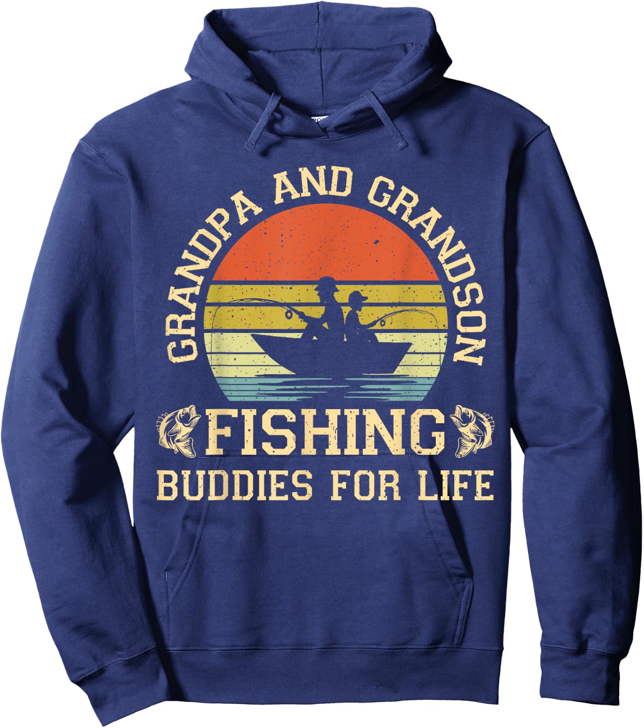 Vintage Grandpa and Grandson Fishing Buddies For Life Hoodie - Hoodie | Navy
