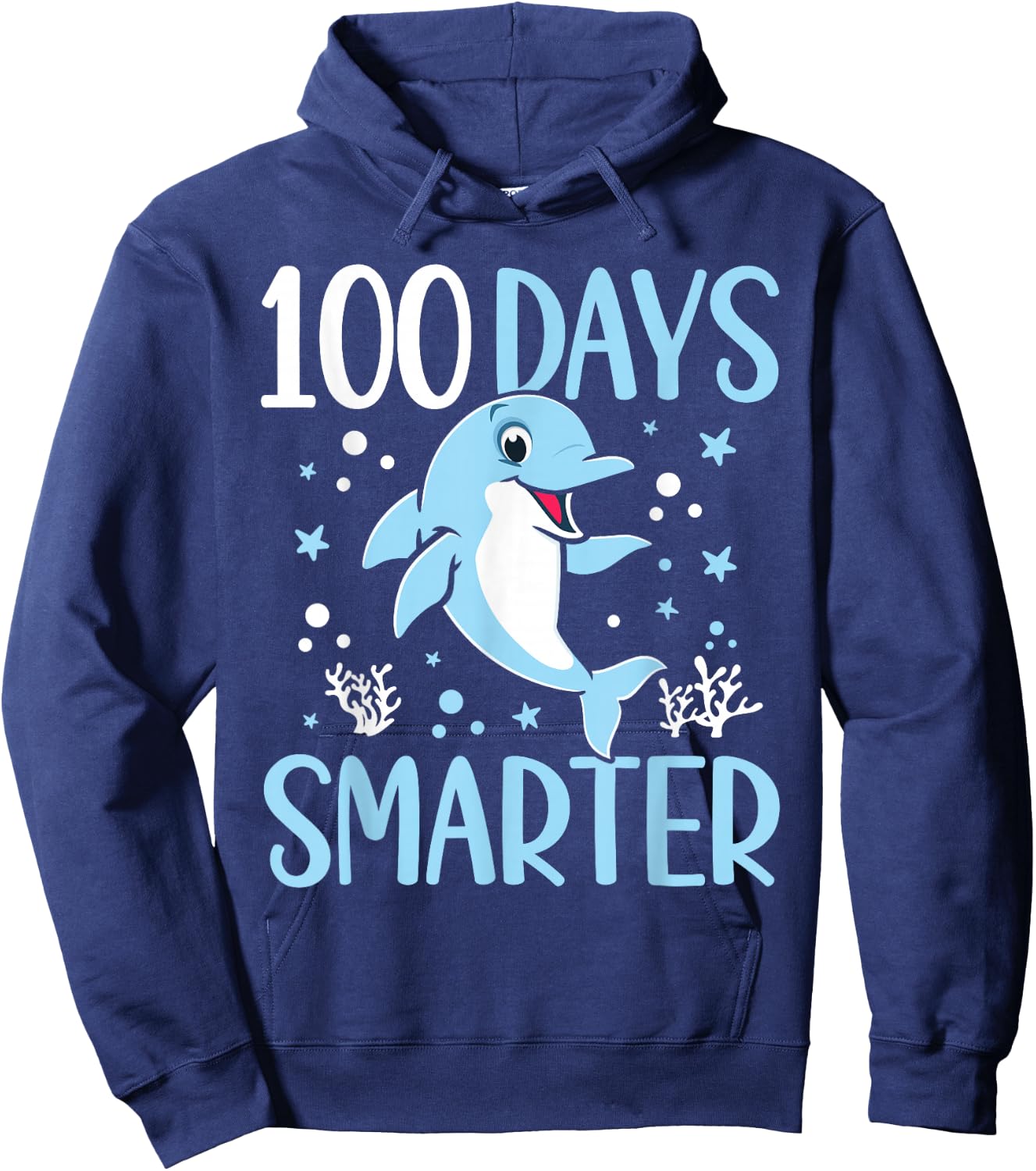 100th Day of School Dolphin 100 Days Smarter Kindergarten Hoodie - Hoodie | Navy