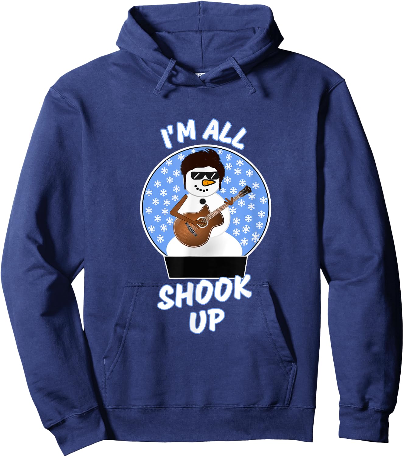 Funny Snowman Guitar Player I'm All Shook Up Xmas Snow Globe Hoodie - Hoodie | Navy