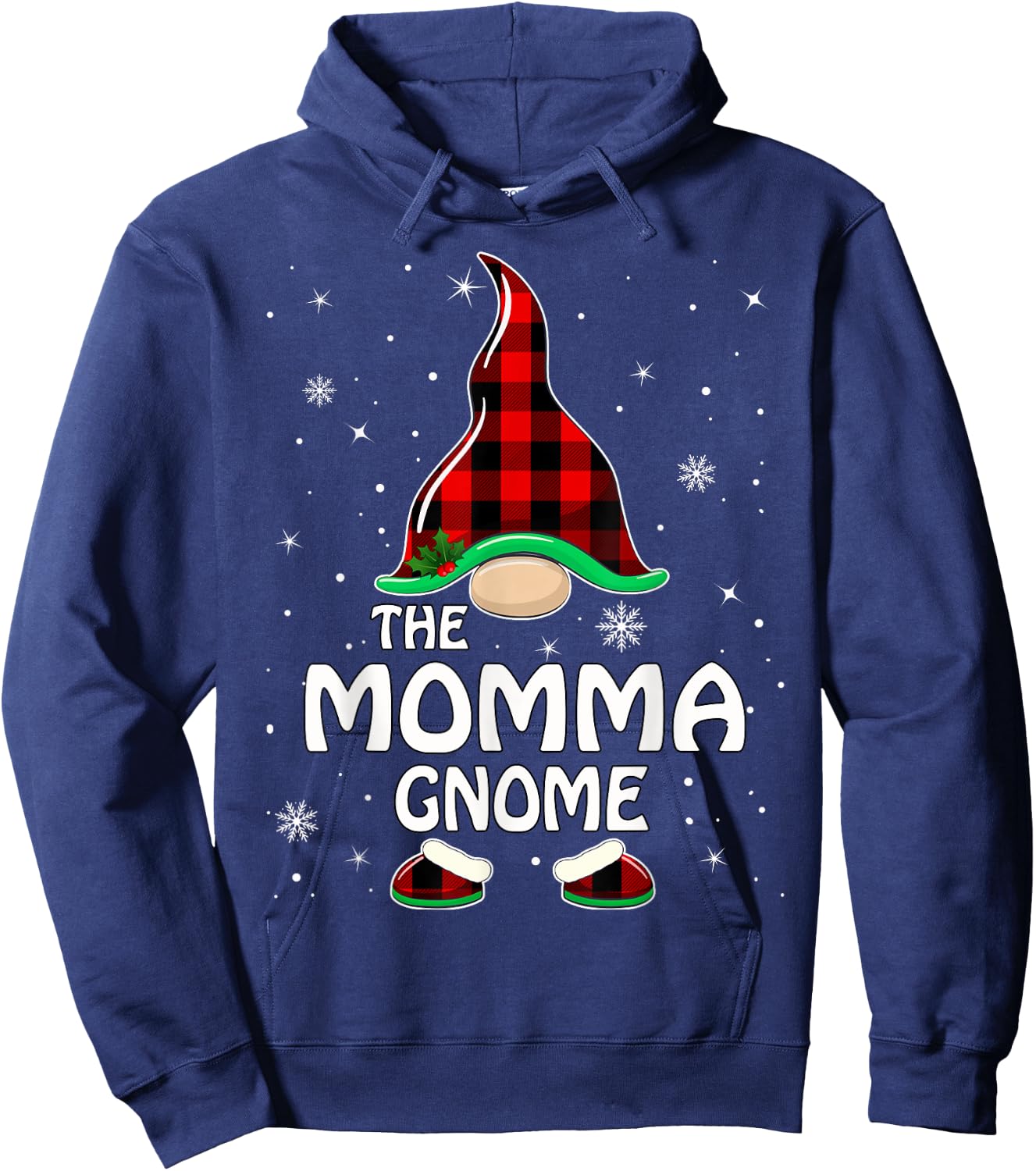 Momma Gnome Buffalo Plaid Matching Family Christmas Pajama Hoodie - Hoodie | Navy