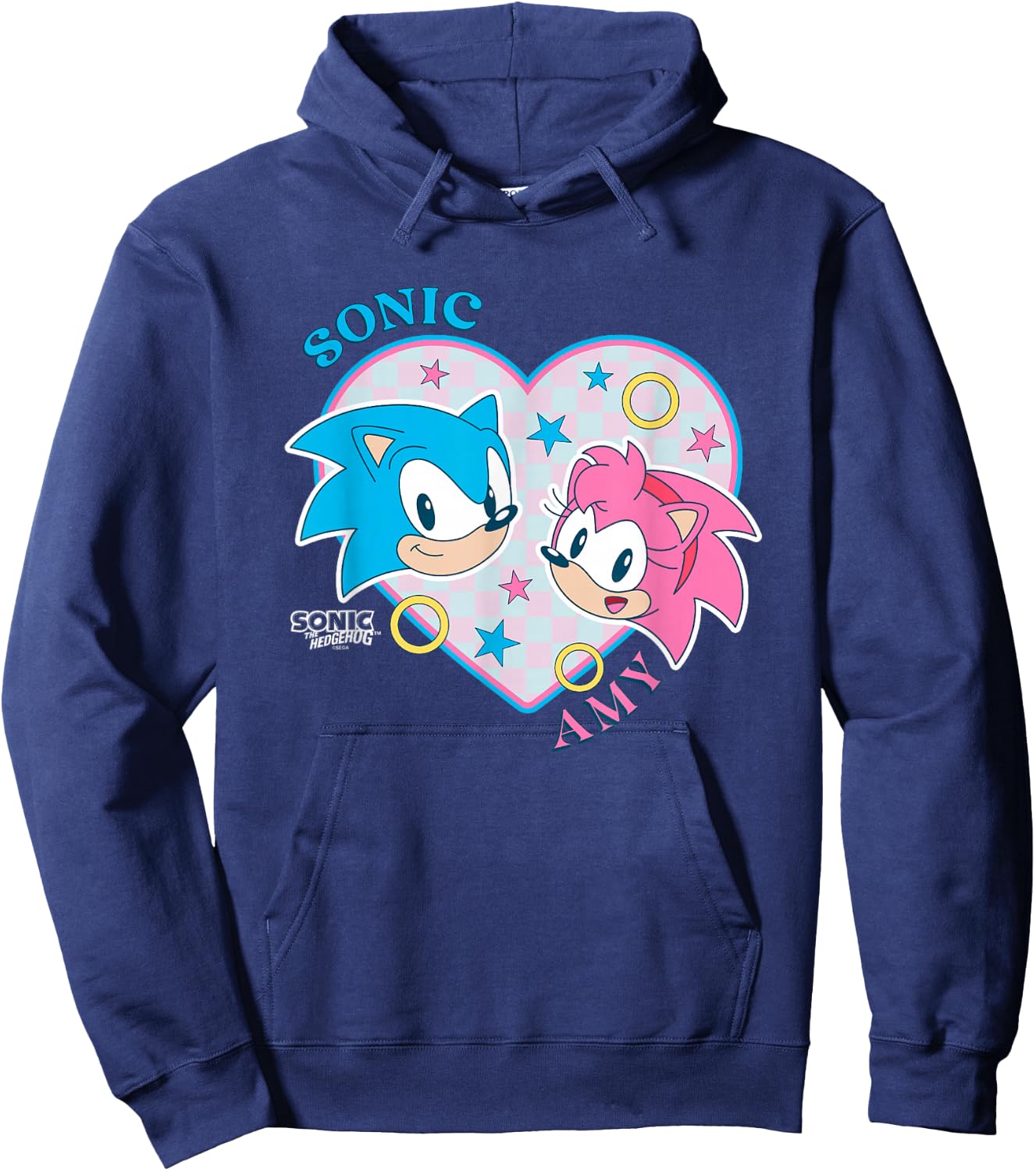 Sonic The Hedgehog Sonic & Amy Heart Shaped Portrait Retro Hoodie - Hoodie | Navy